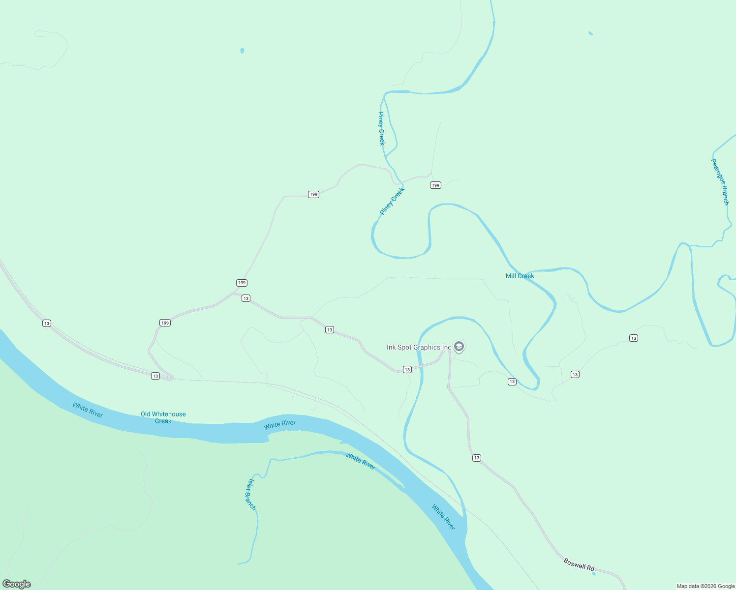 map of restaurants, bars, coffee shops, grocery stores, and more near 6601 Boswell Road in Calico Rock