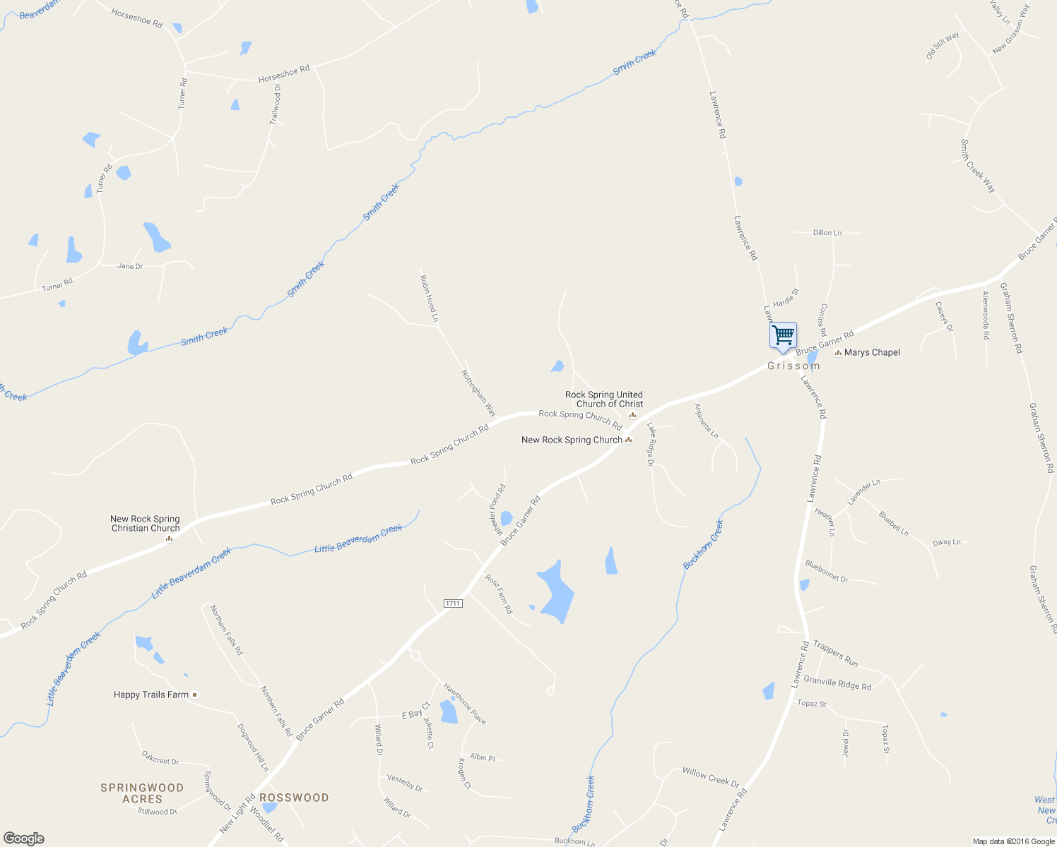 map of restaurants, bars, coffee shops, grocery stores, and more near 3094 Rock Spring Church Road in Creedmoor