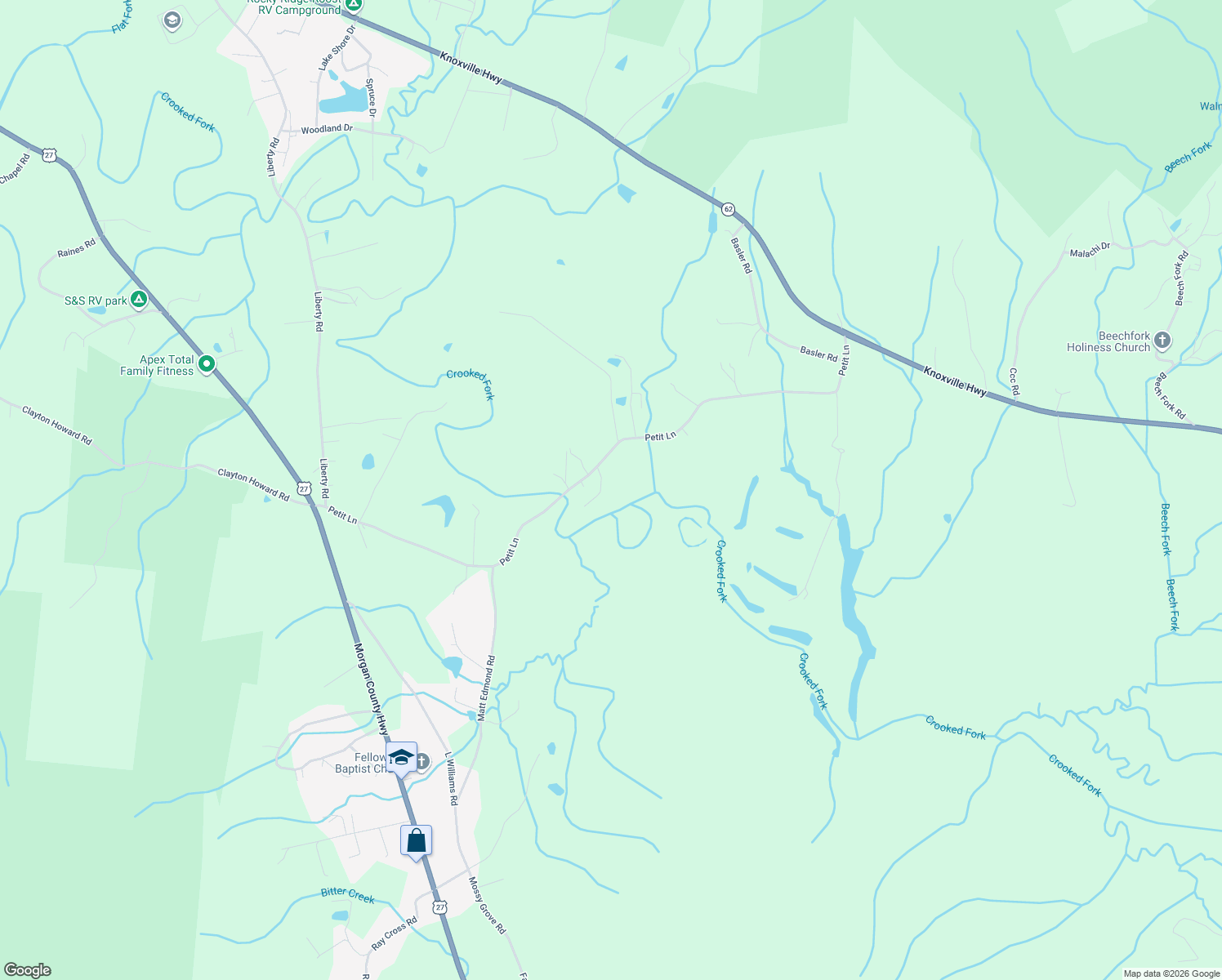 map of restaurants, bars, coffee shops, grocery stores, and more near 115 Susack Road in Wartburg
