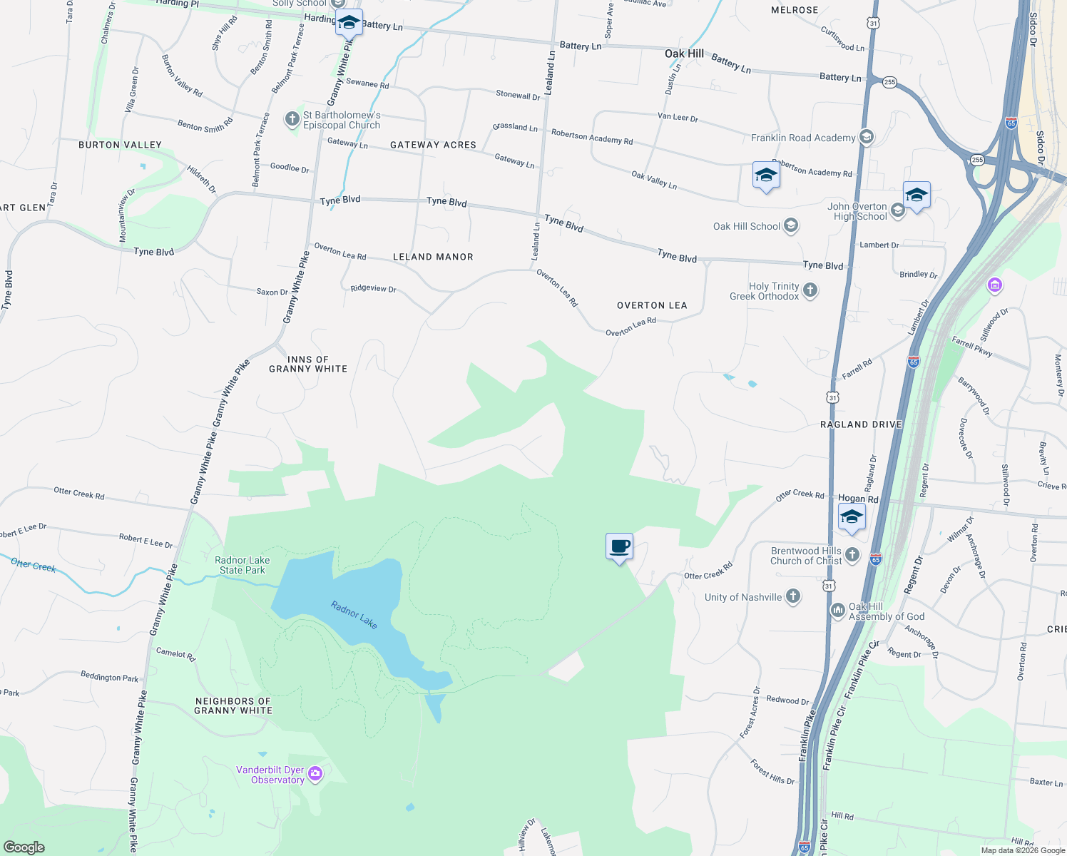 map of restaurants, bars, coffee shops, grocery stores, and more near 1049 Parkwood Terrace in Nashville