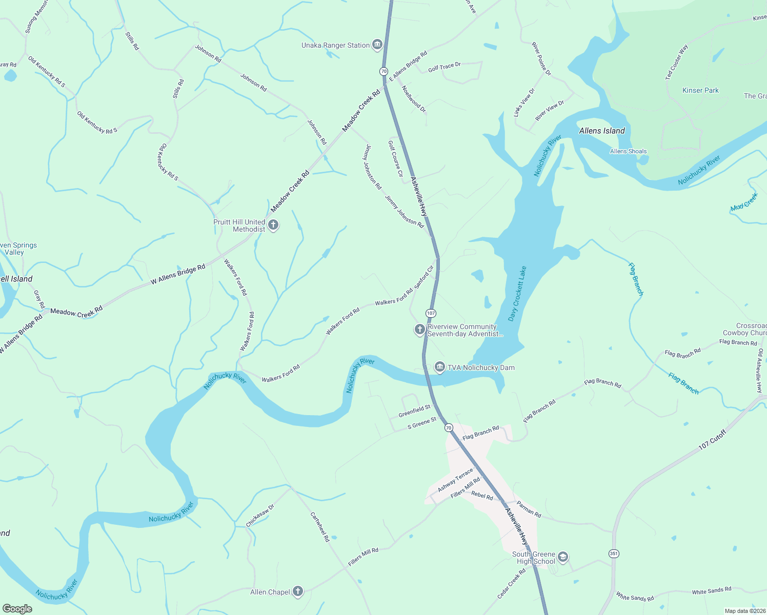 map of restaurants, bars, coffee shops, grocery stores, and more near 181 Walkers Ford Rd in Greeneville
