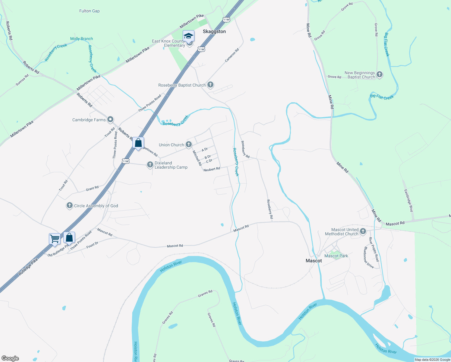 map of restaurants, bars, coffee shops, grocery stores, and more near 2205 Shipetown Road in Mascot