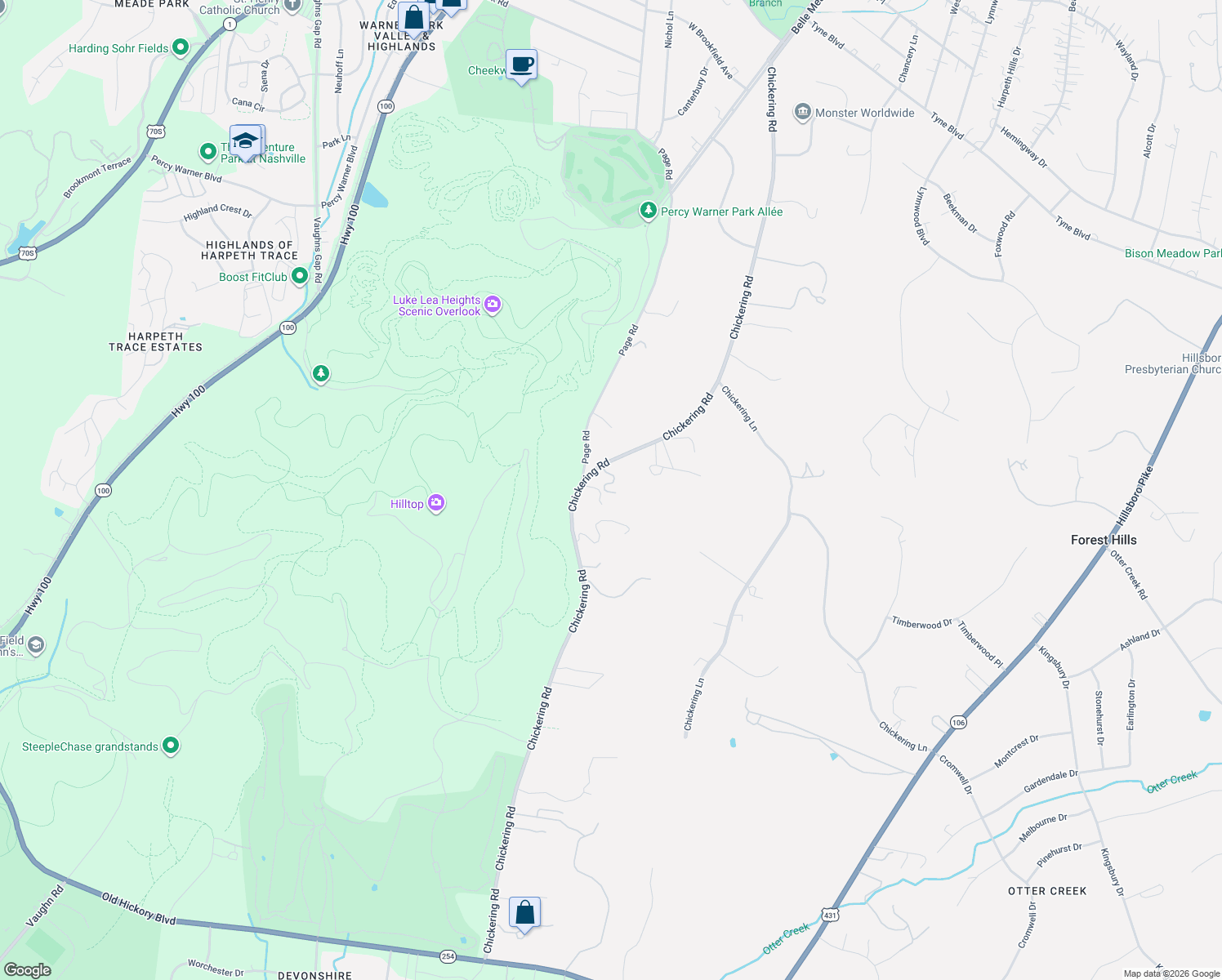 map of restaurants, bars, coffee shops, grocery stores, and more near 1500 Chickering Road in Nashville