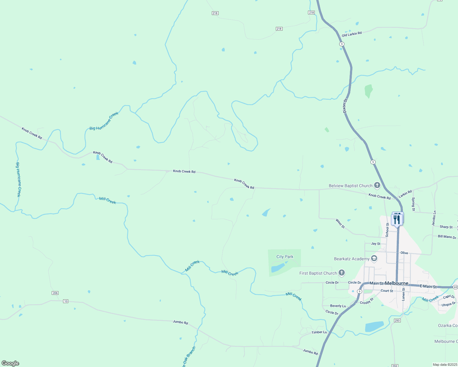 map of restaurants, bars, coffee shops, grocery stores, and more near 1328 Knob Creek Road in Melbourne