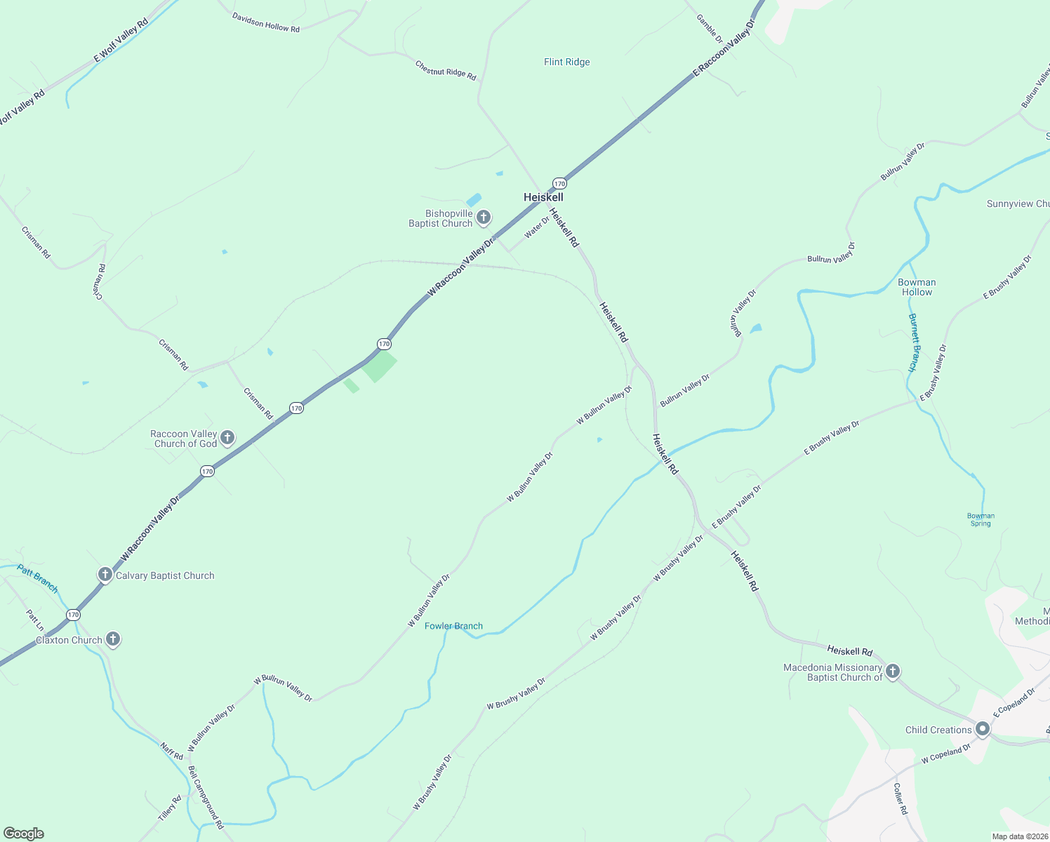 map of restaurants, bars, coffee shops, grocery stores, and more near 321 West Bullrun Valley Drive in Heiskell