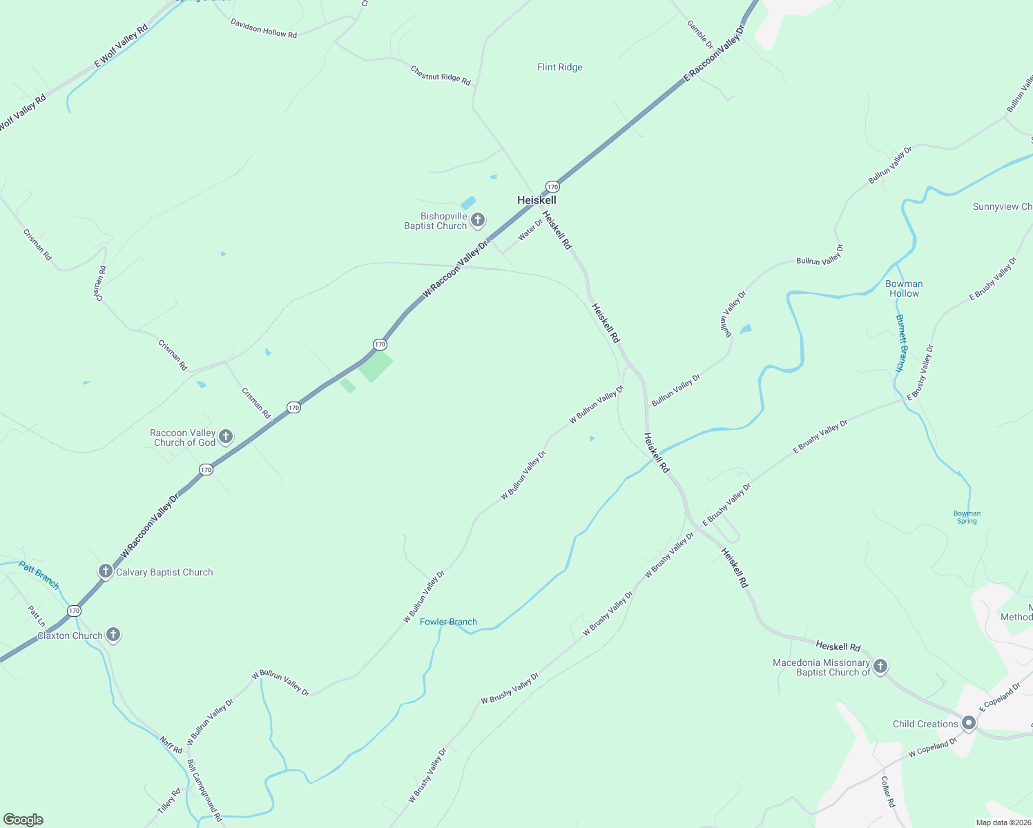 map of restaurants, bars, coffee shops, grocery stores, and more near 321 West Bullrun Valley Drive in Heiskell