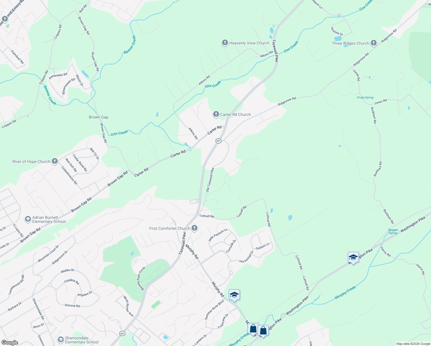 map of restaurants, bars, coffee shops, grocery stores, and more near 5720 Old Tazewell Pike in Knoxville