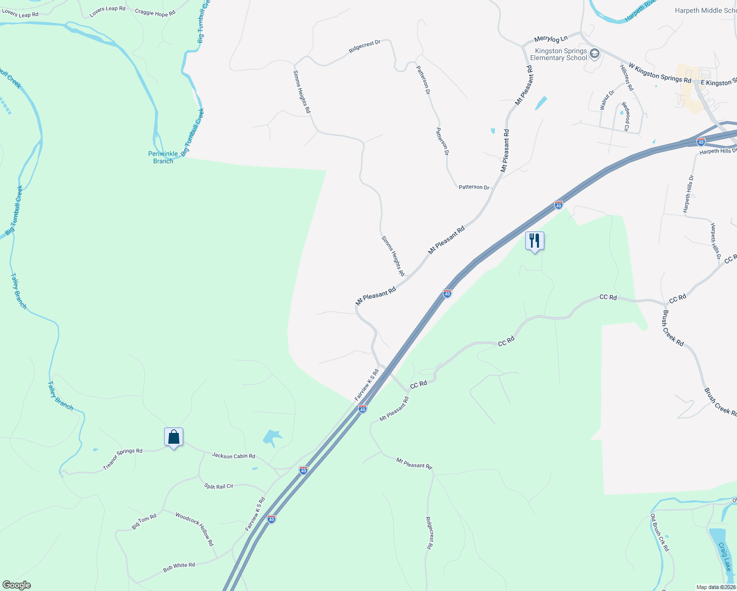 map of restaurants, bars, coffee shops, grocery stores, and more near 893 Mount Pleasant Road in Kingston Springs
