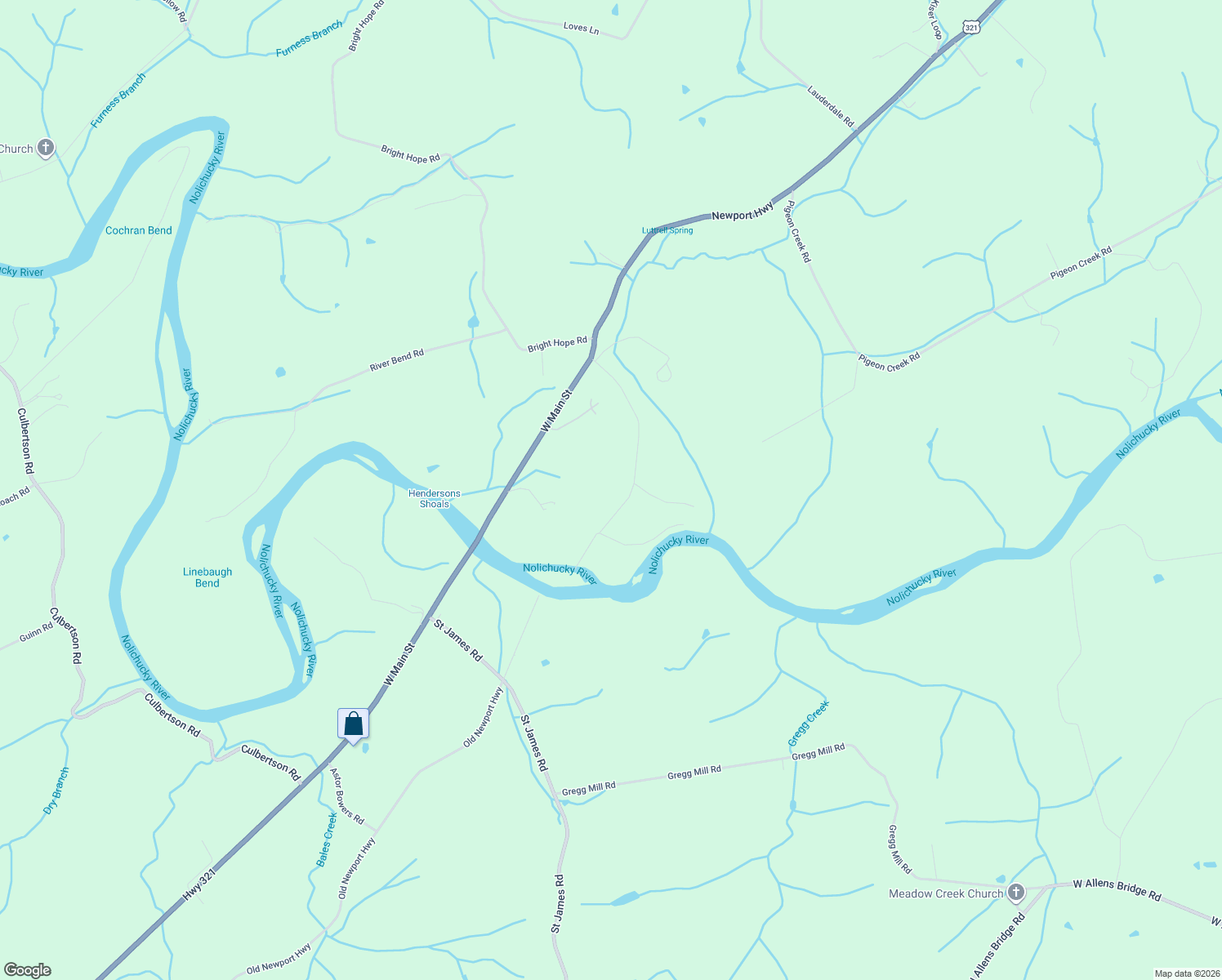 map of restaurants, bars, coffee shops, grocery stores, and more near 440 Fallen Bridge Ln in Greeneville