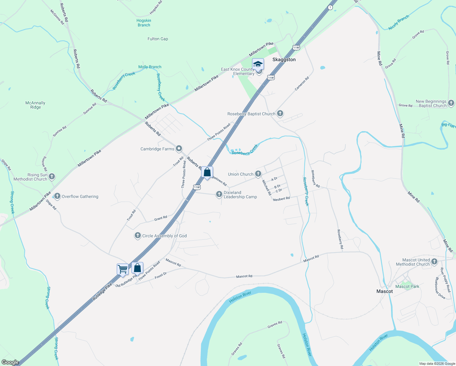 map of restaurants, bars, coffee shops, grocery stores, and more near 2704 Shipetown Rd in Mascot