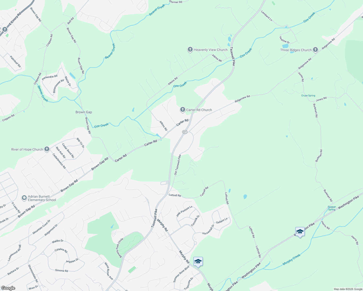 map of restaurants, bars, coffee shops, grocery stores, and more near 5820 Tazewell Pike in Knoxville
