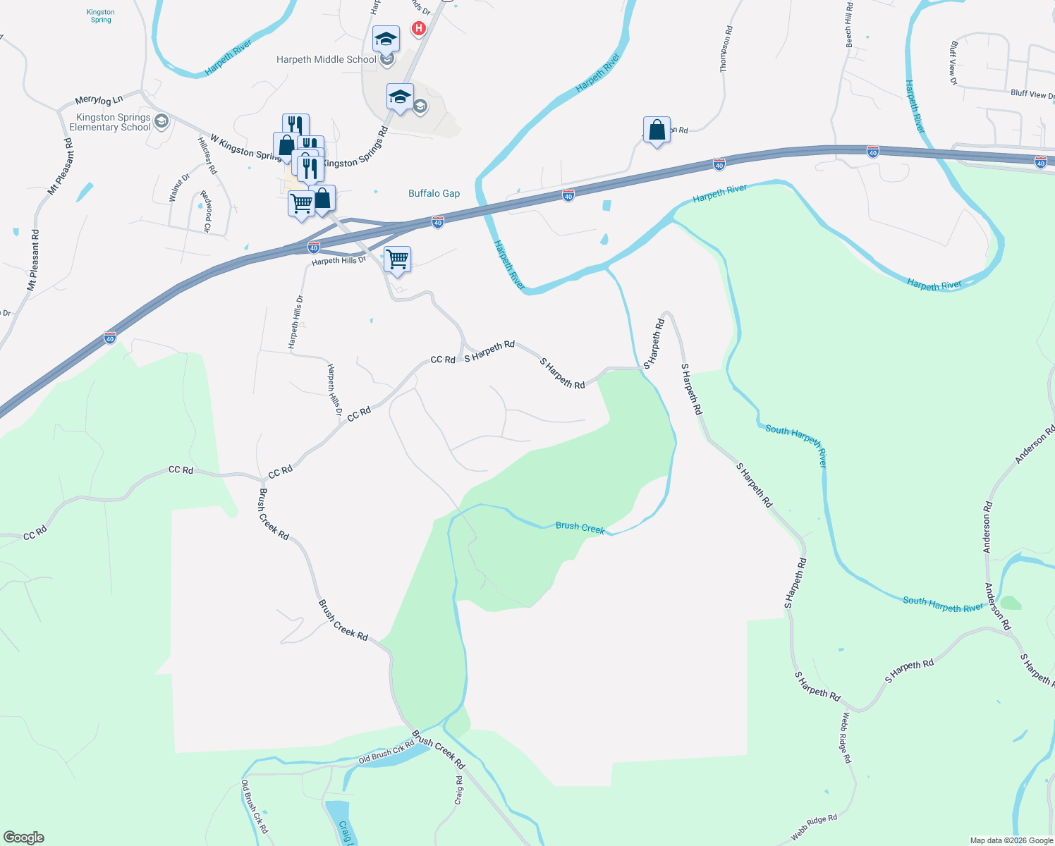 map of restaurants, bars, coffee shops, grocery stores, and more near 1017 Vintage Place in Kingston Springs