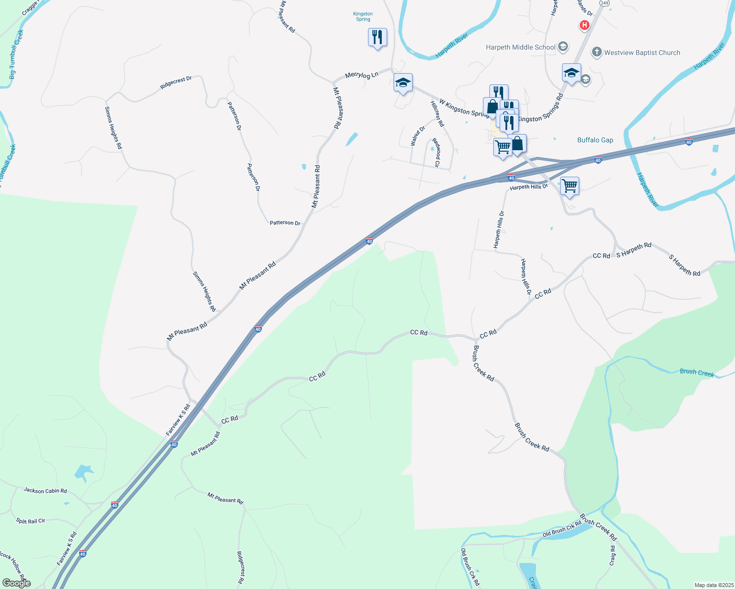 map of restaurants, bars, coffee shops, grocery stores, and more near 1032 Cross Country Drive in Kingston Springs
