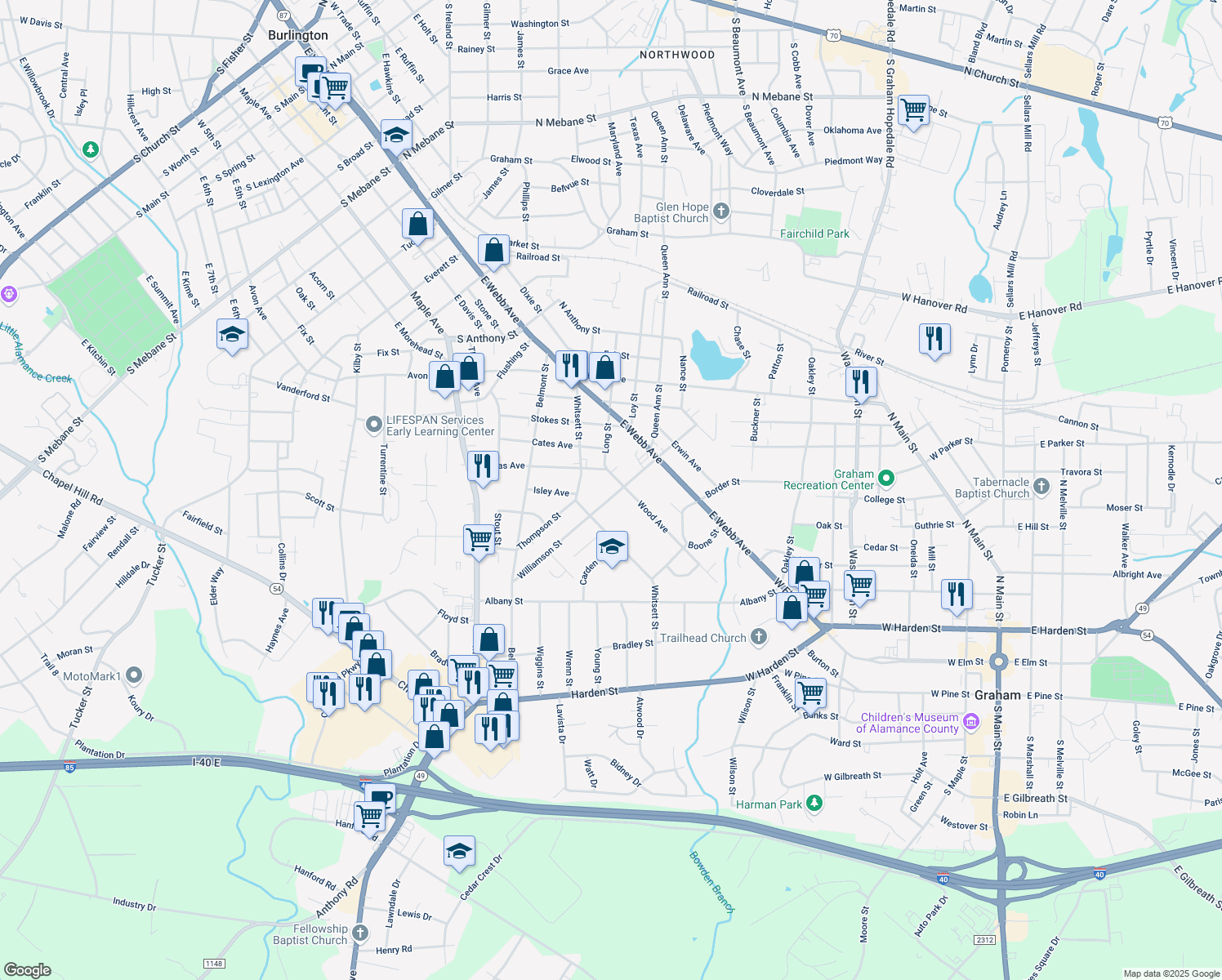 map of restaurants, bars, coffee shops, grocery stores, and more near 209 Williamson St in Burlington