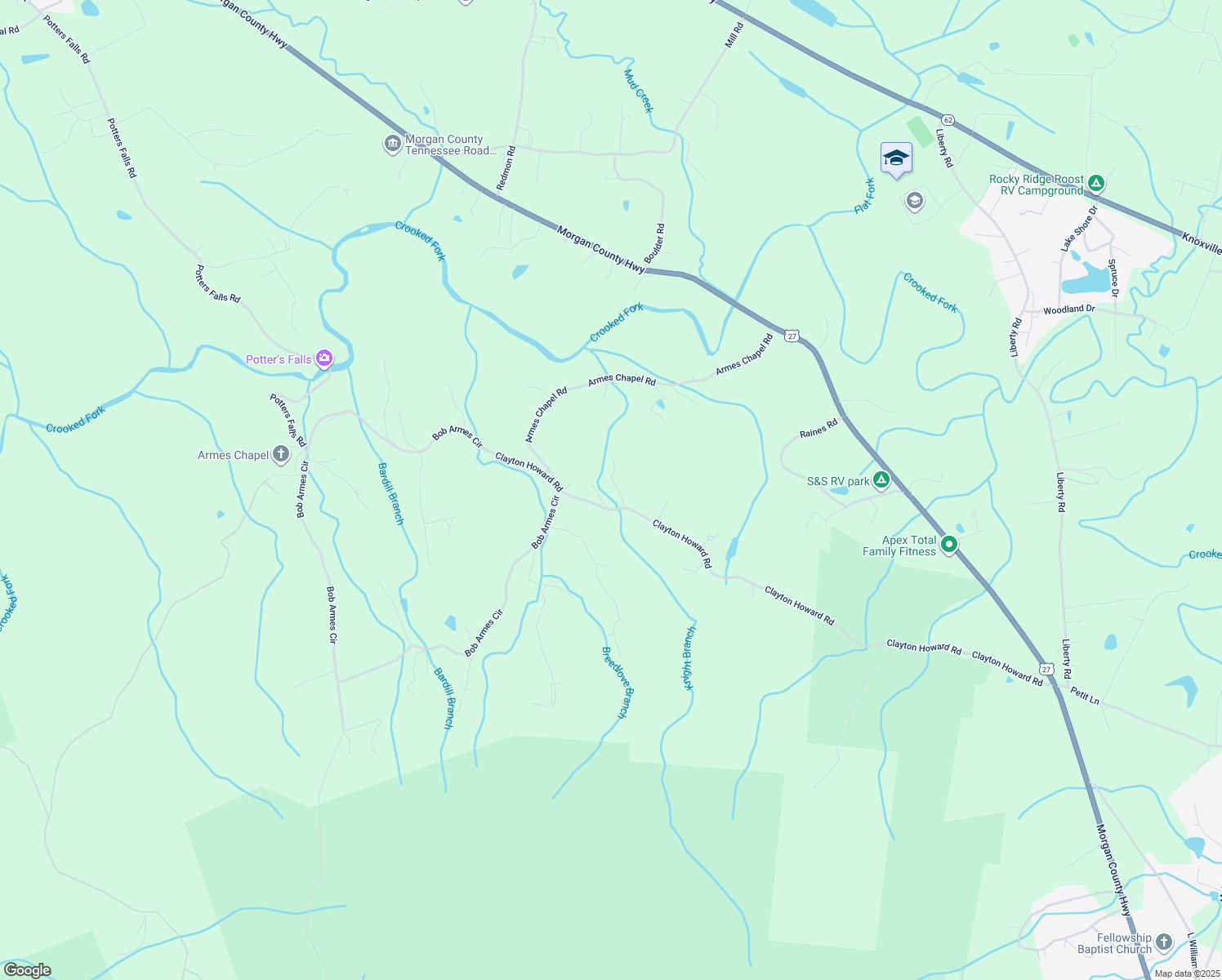 map of restaurants, bars, coffee shops, grocery stores, and more near 492 Clayton Howard Road in Wartburg