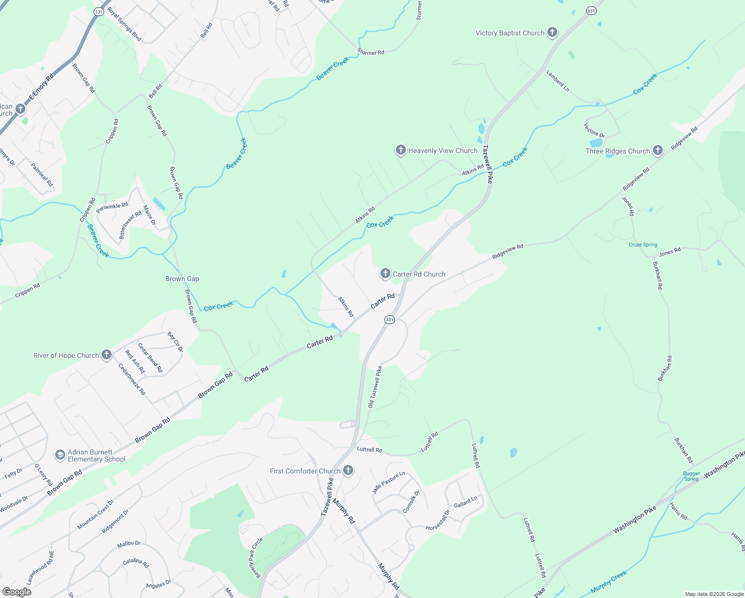 map of restaurants, bars, coffee shops, grocery stores, and more near 5909 Carter Road in Knoxville