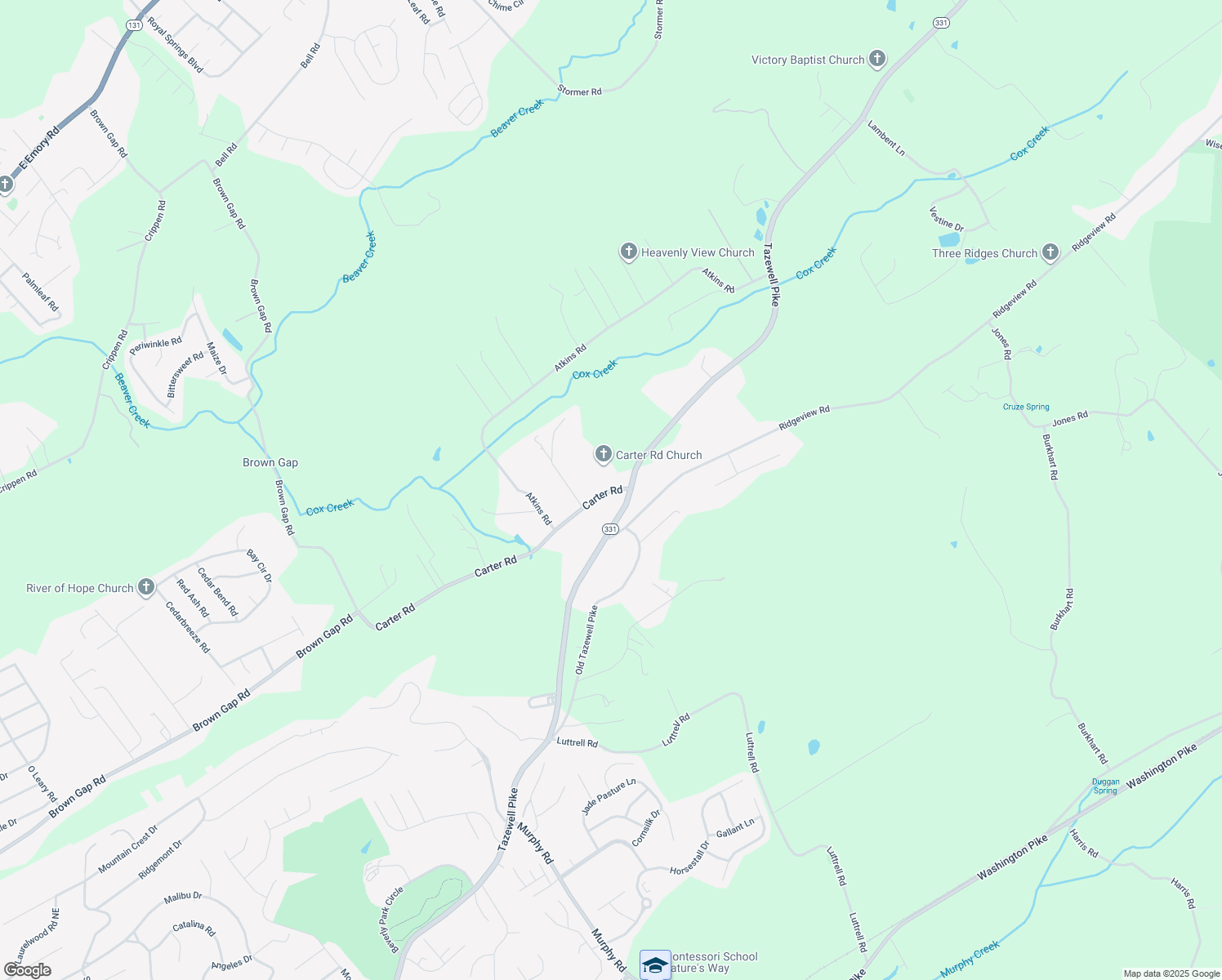 map of restaurants, bars, coffee shops, grocery stores, and more near 5929 Carter Road in Knoxville