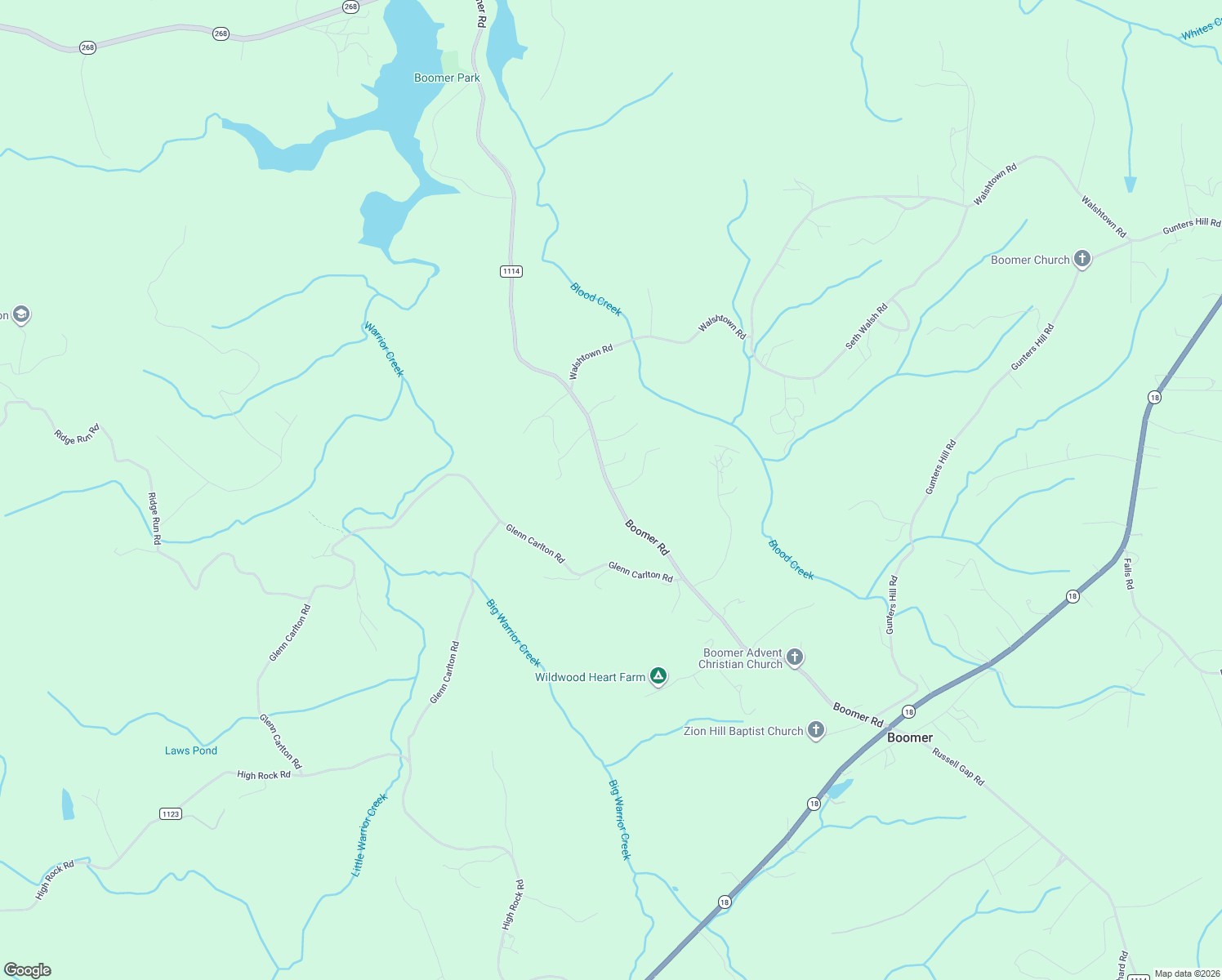 map of restaurants, bars, coffee shops, grocery stores, and more near 1722 Boomer Road in Boomer