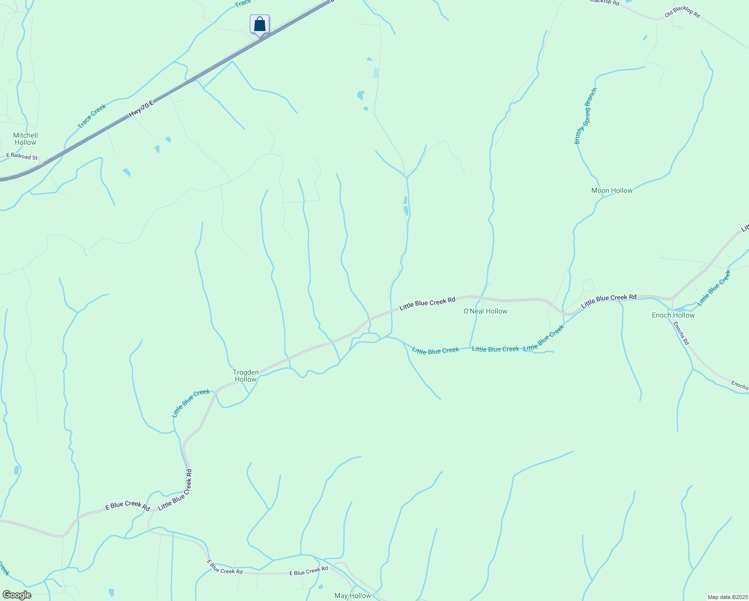 map of restaurants, bars, coffee shops, grocery stores, and more near 1414 Little Blue Creek Road in McEwen