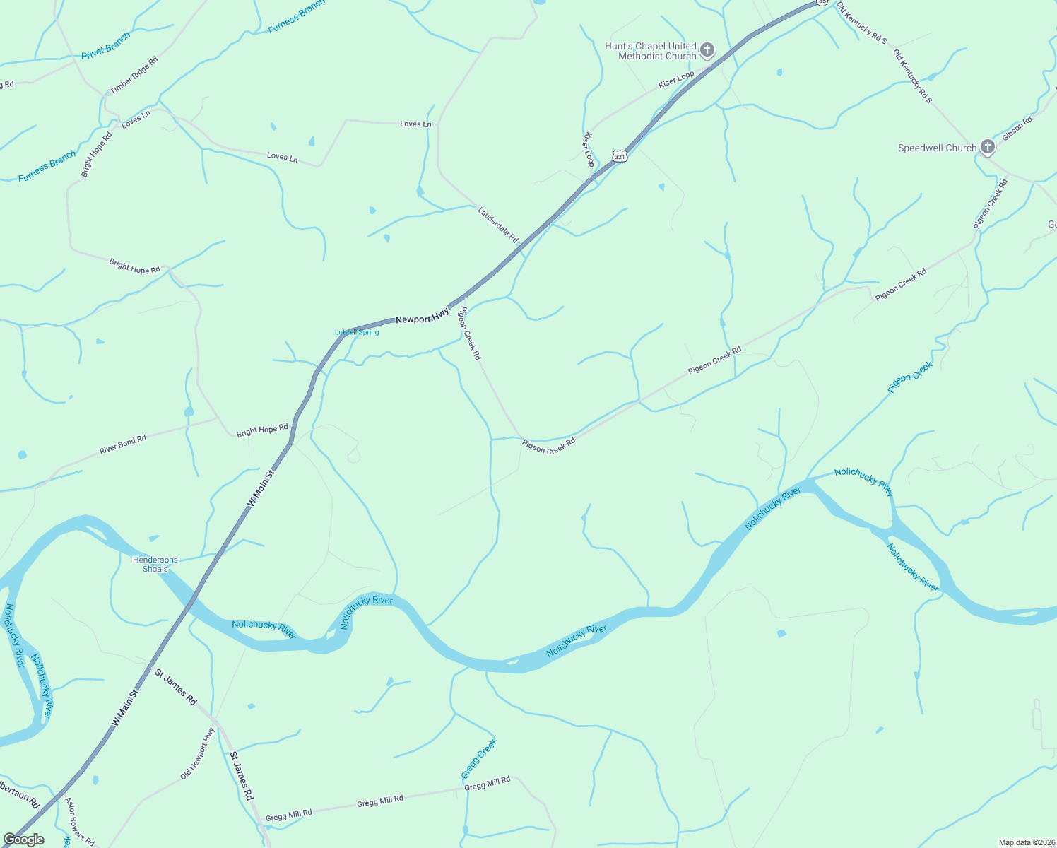 map of restaurants, bars, coffee shops, grocery stores, and more near 2048 Pigeon Creek Road in Greeneville