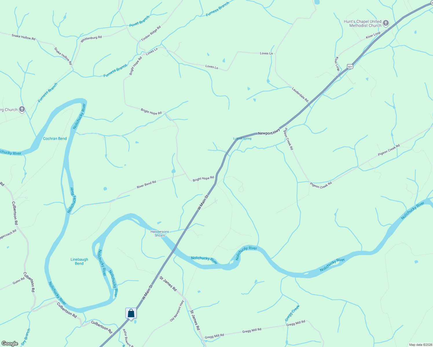 map of restaurants, bars, coffee shops, grocery stores, and more near 150 Bright Hope Road in Greeneville