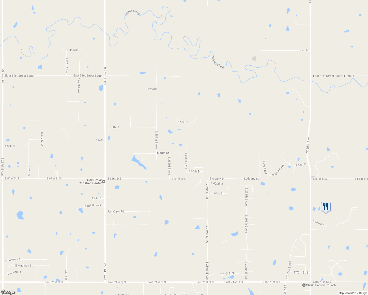 map of restaurants, bars, coffee shops, grocery stores, and more near 5710 South 286th East Avenue in Broken Arrow