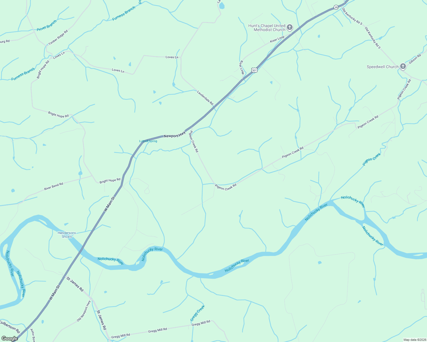 map of restaurants, bars, coffee shops, grocery stores, and more near 2048 Pigeon Creek Road in Greeneville
