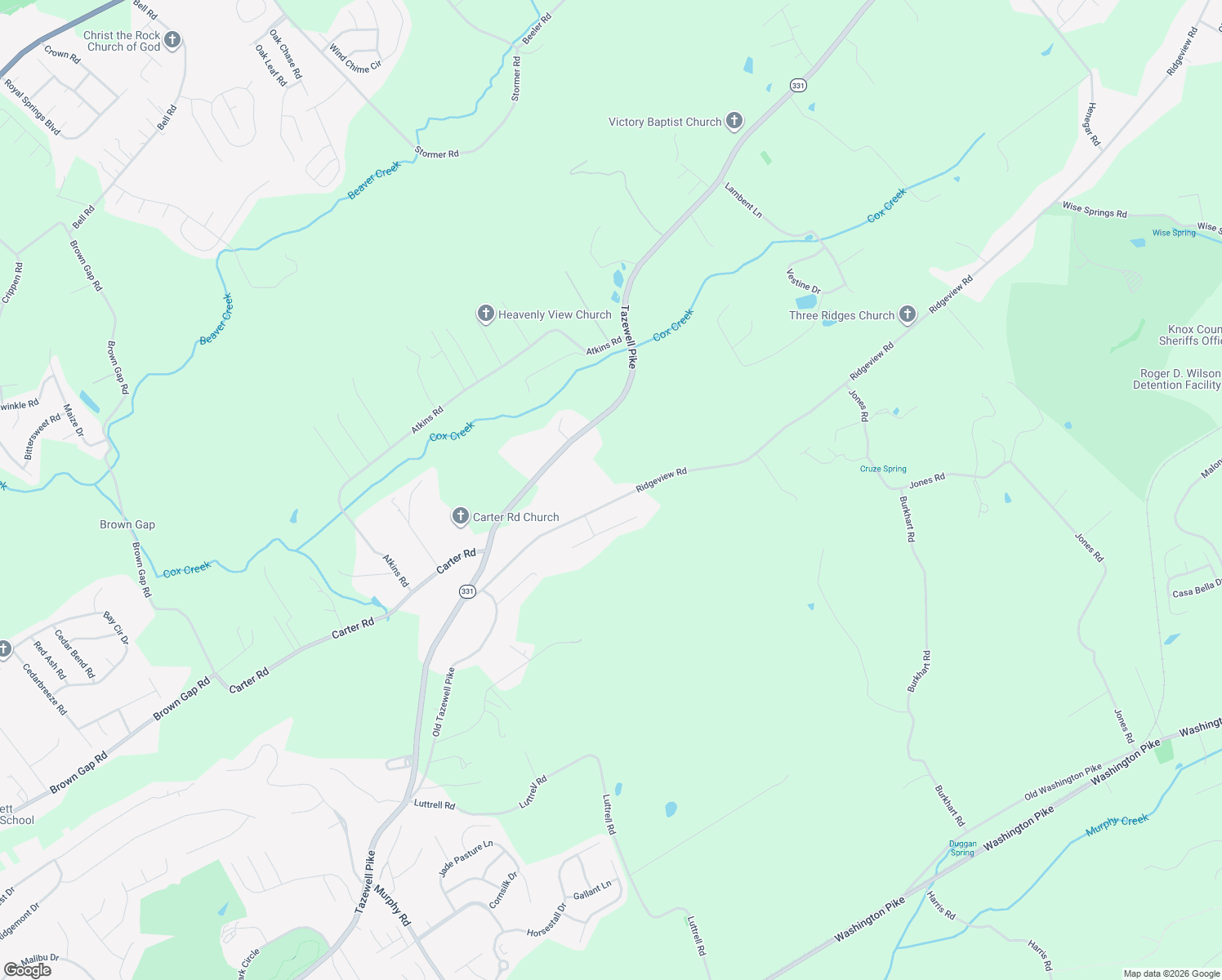 map of restaurants, bars, coffee shops, grocery stores, and more near 6219 Ridgeview Road in Knoxville