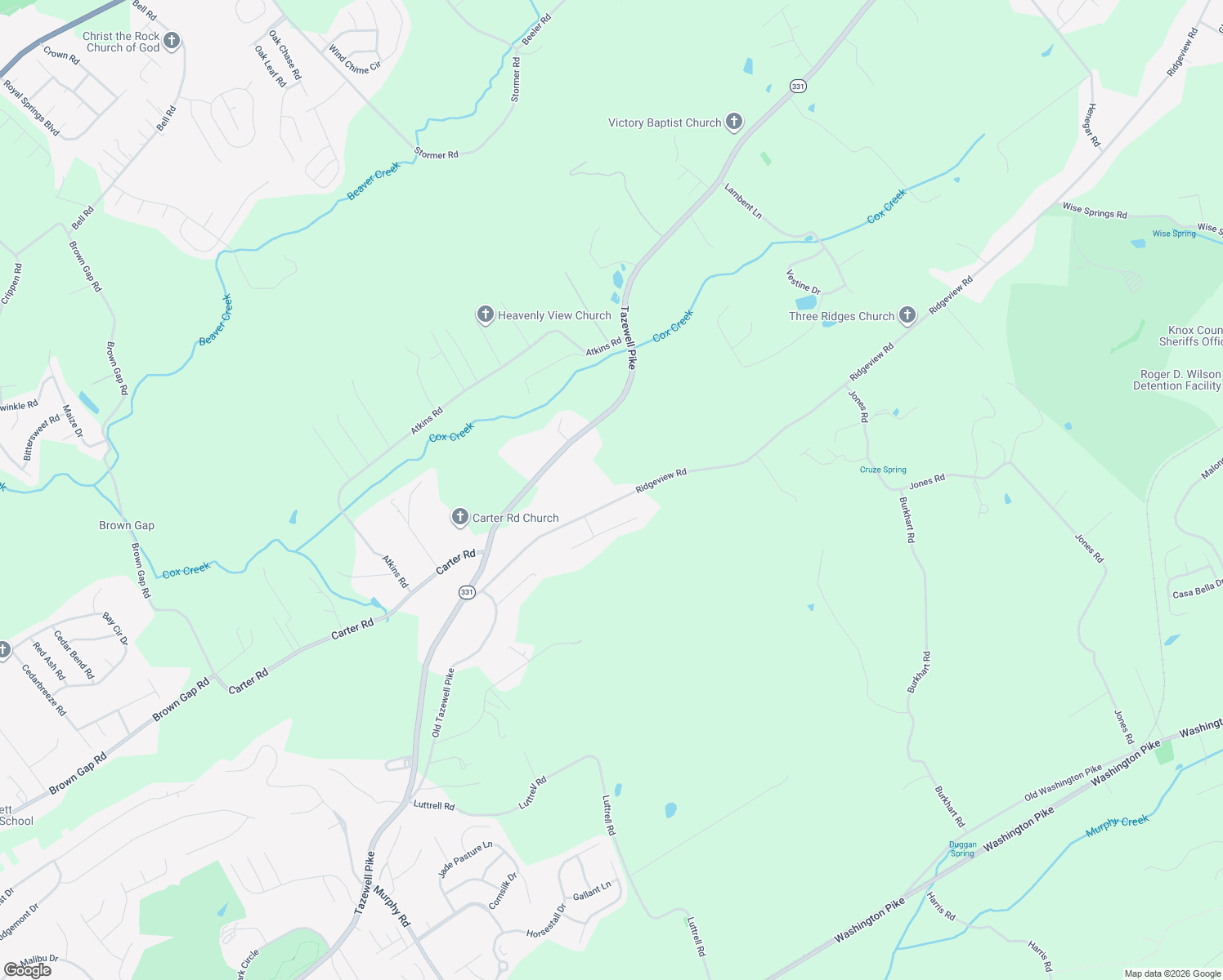map of restaurants, bars, coffee shops, grocery stores, and more near 6219 Ridgeview Road in Knoxville