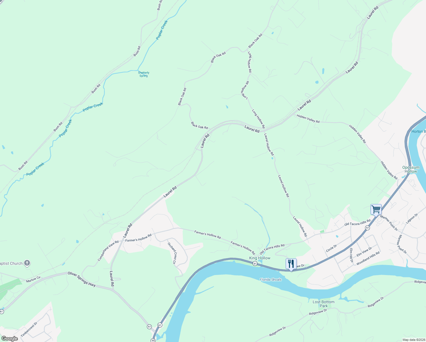 map of restaurants, bars, coffee shops, grocery stores, and more near 1117 Laurel Road in Clinton