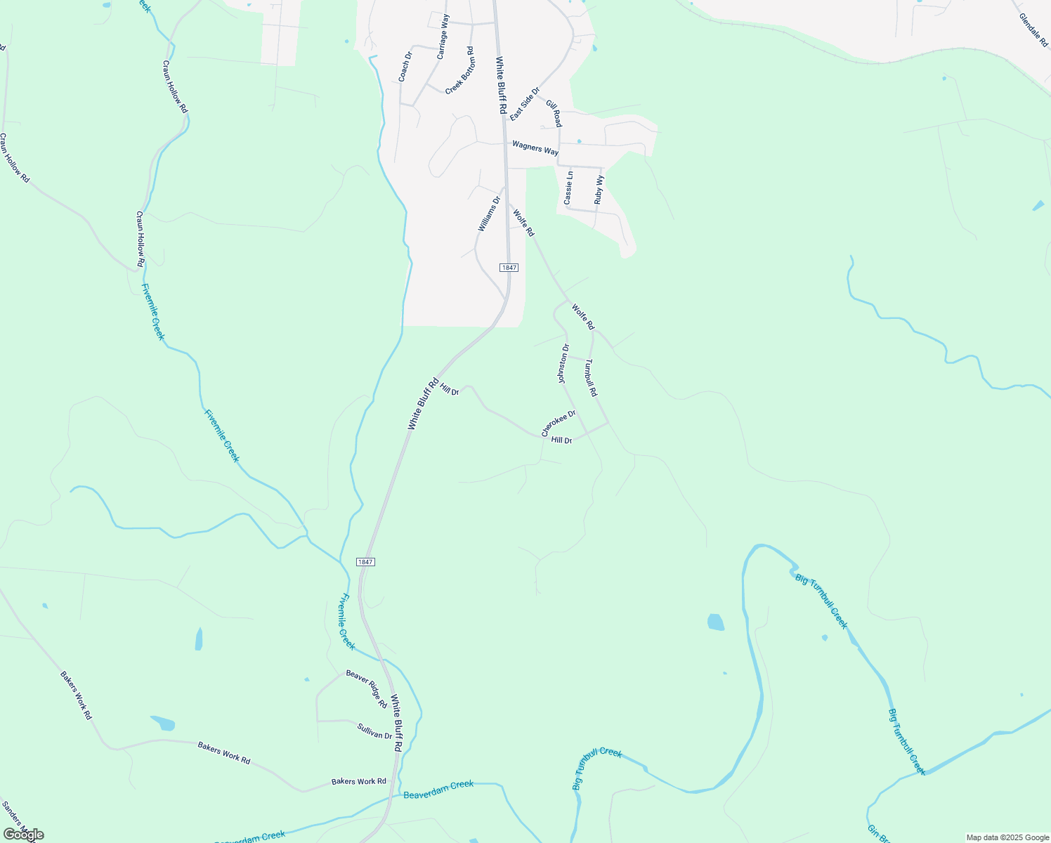 map of restaurants, bars, coffee shops, grocery stores, and more near 204 Hill Drive in White Bluff
