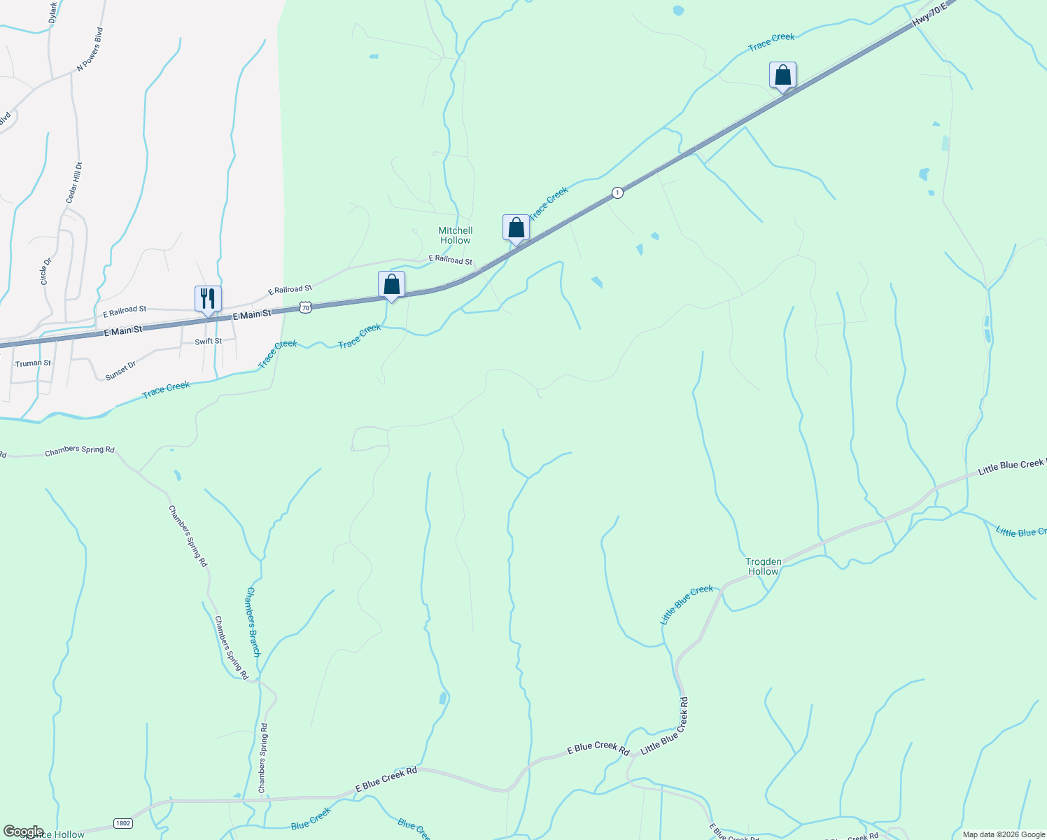 map of restaurants, bars, coffee shops, grocery stores, and more near 871 Mayne Trace Road in Waverly