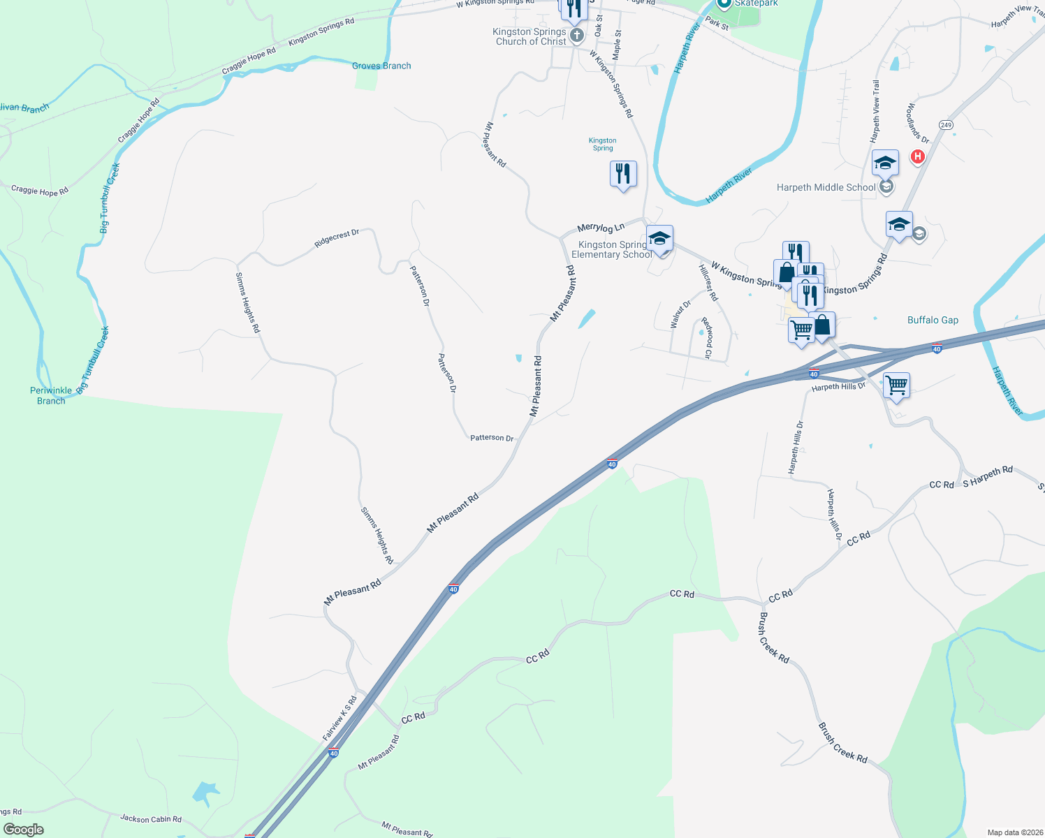 map of restaurants, bars, coffee shops, grocery stores, and more near 618 Mount Pleasant Road in Kingston Springs