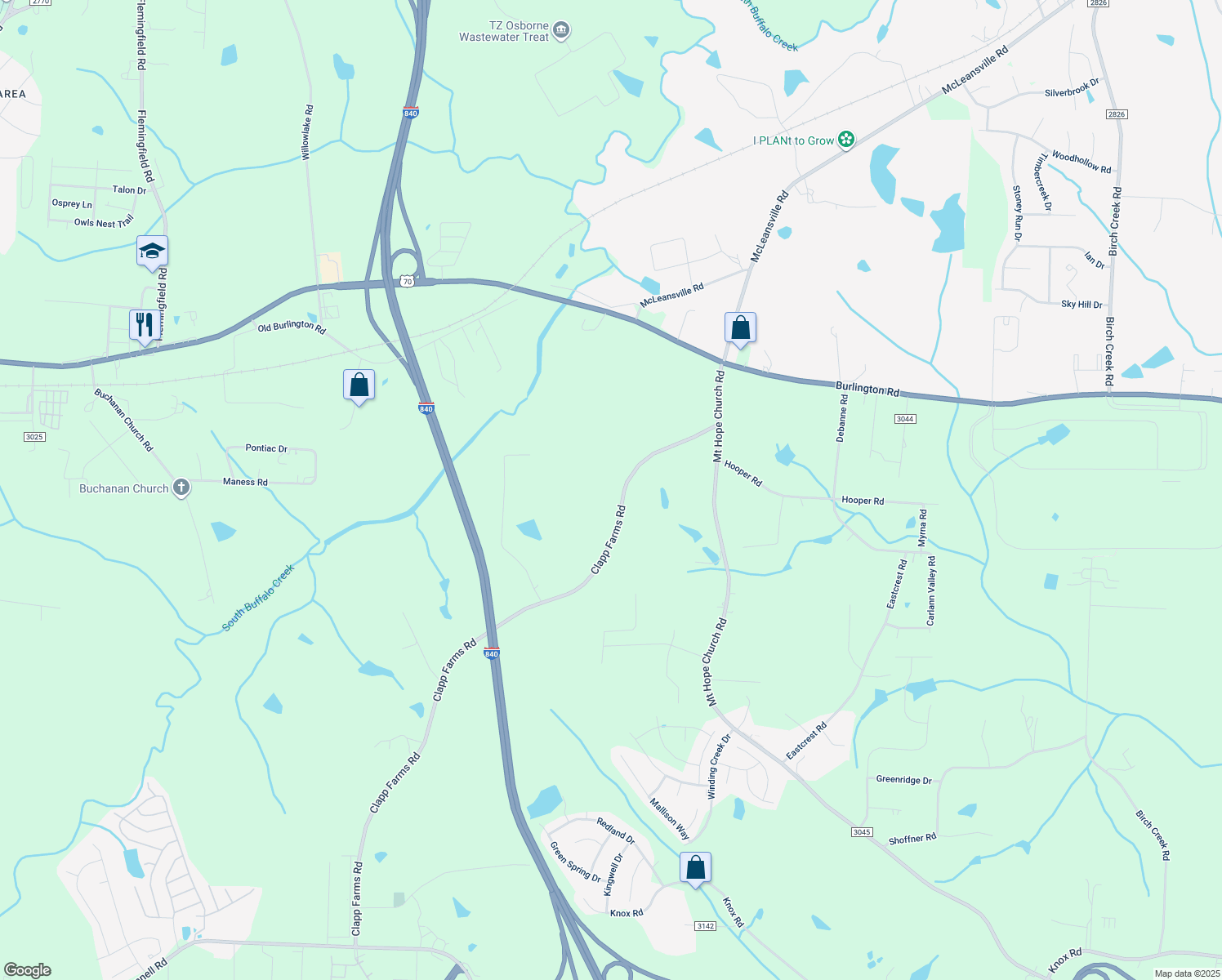 map of restaurants, bars, coffee shops, grocery stores, and more near 232 Clapp Farms Rd in Greensboro
