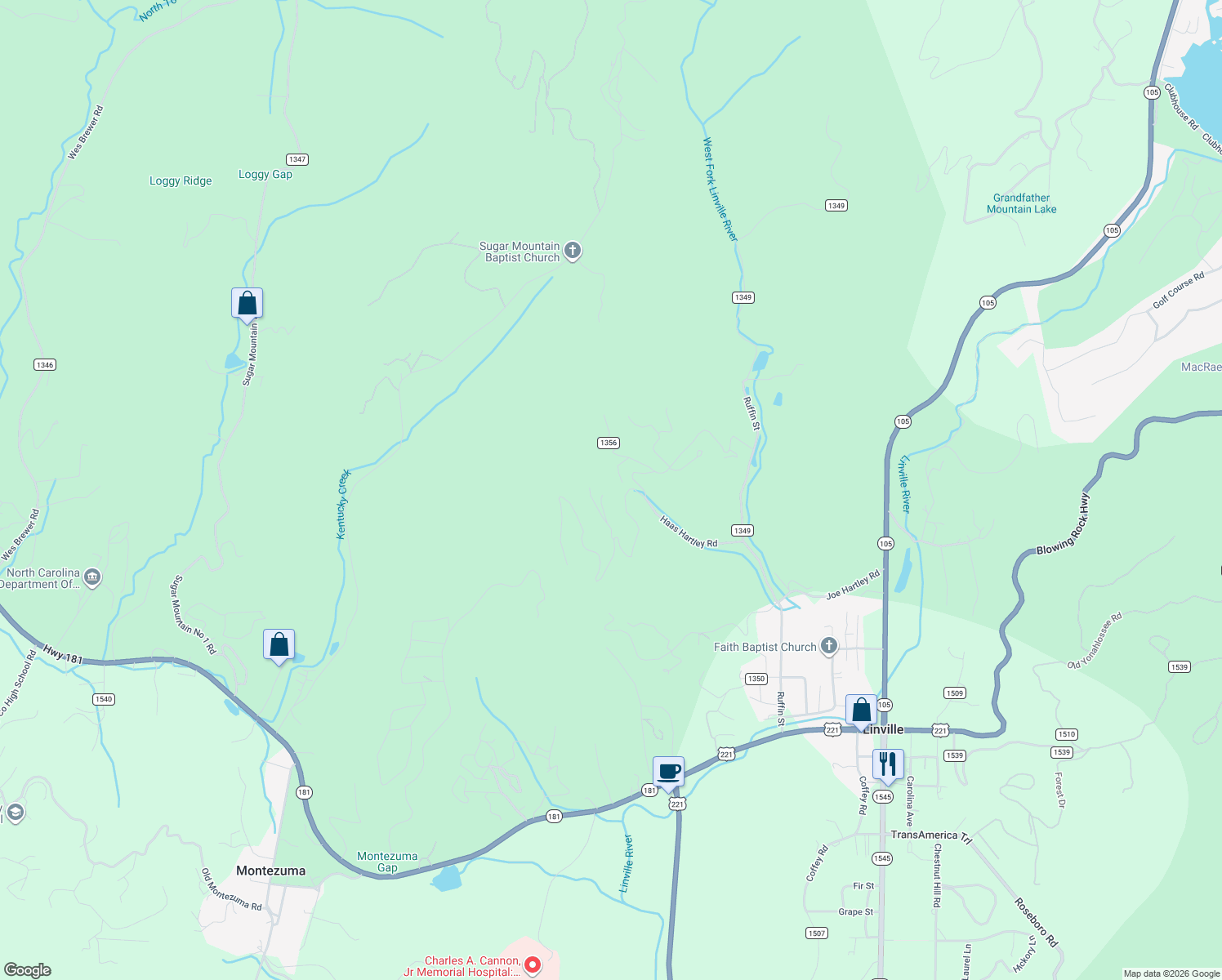 map of restaurants, bars, coffee shops, grocery stores, and more near 141 Two Hawks Lane in Newland