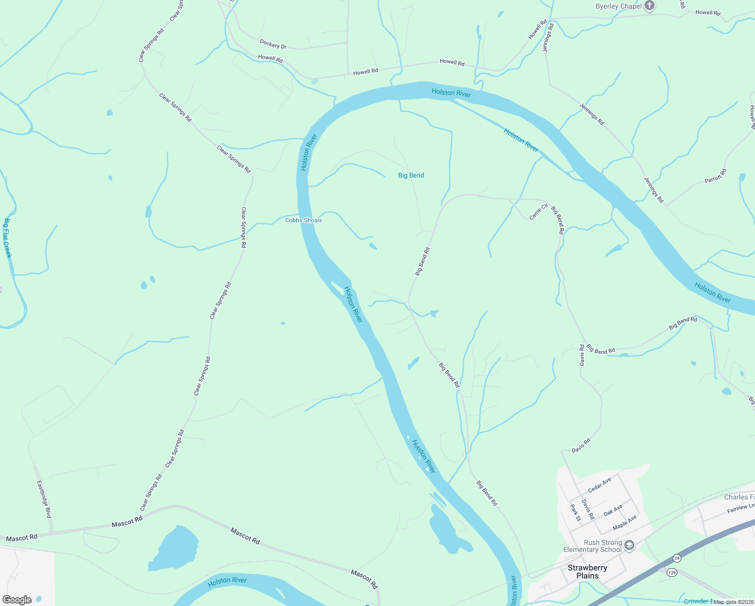 map of restaurants, bars, coffee shops, grocery stores, and more near 3560 Curtis Road in Strawberry Plains