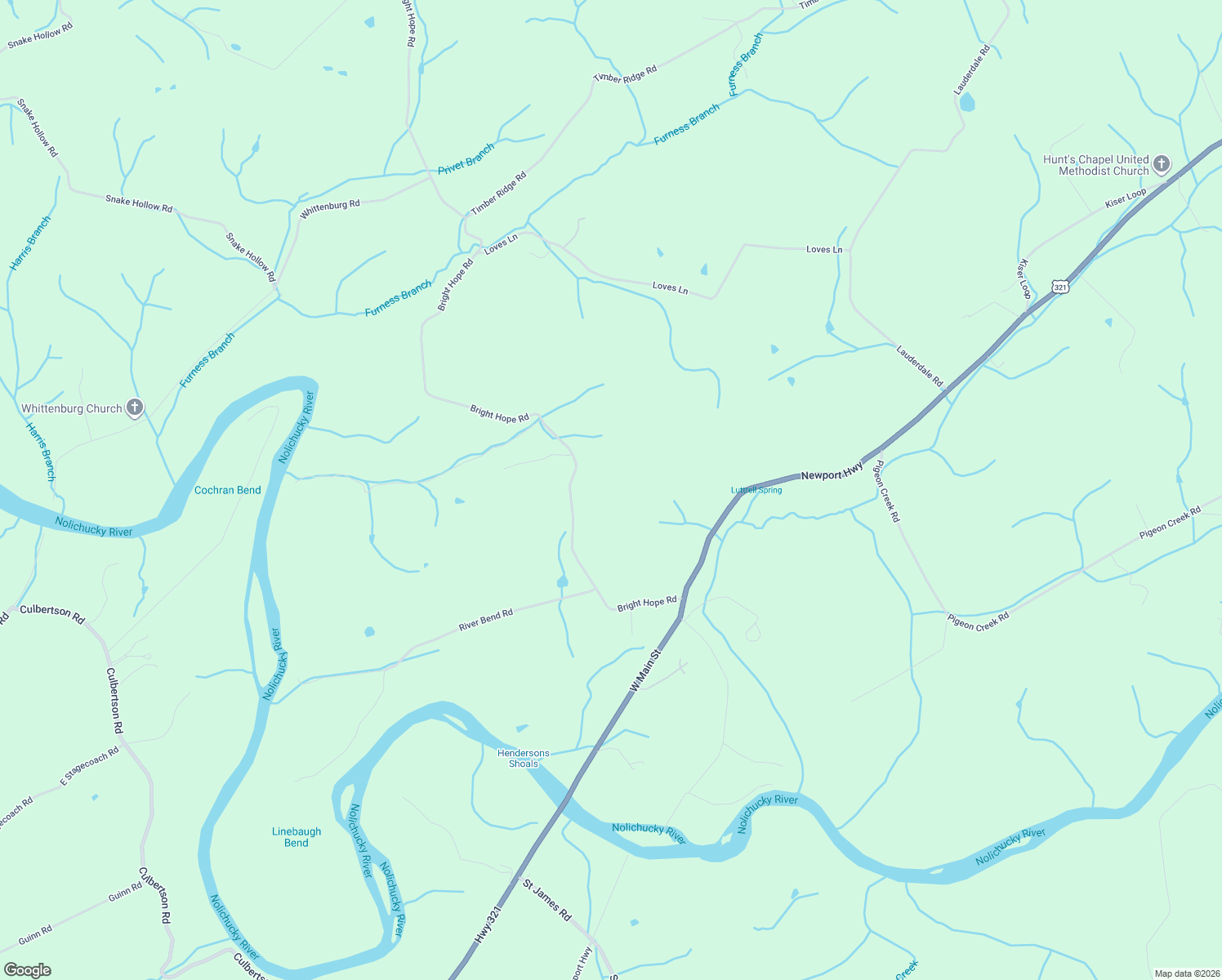 map of restaurants, bars, coffee shops, grocery stores, and more near 680 Bright Hope Road in Greeneville