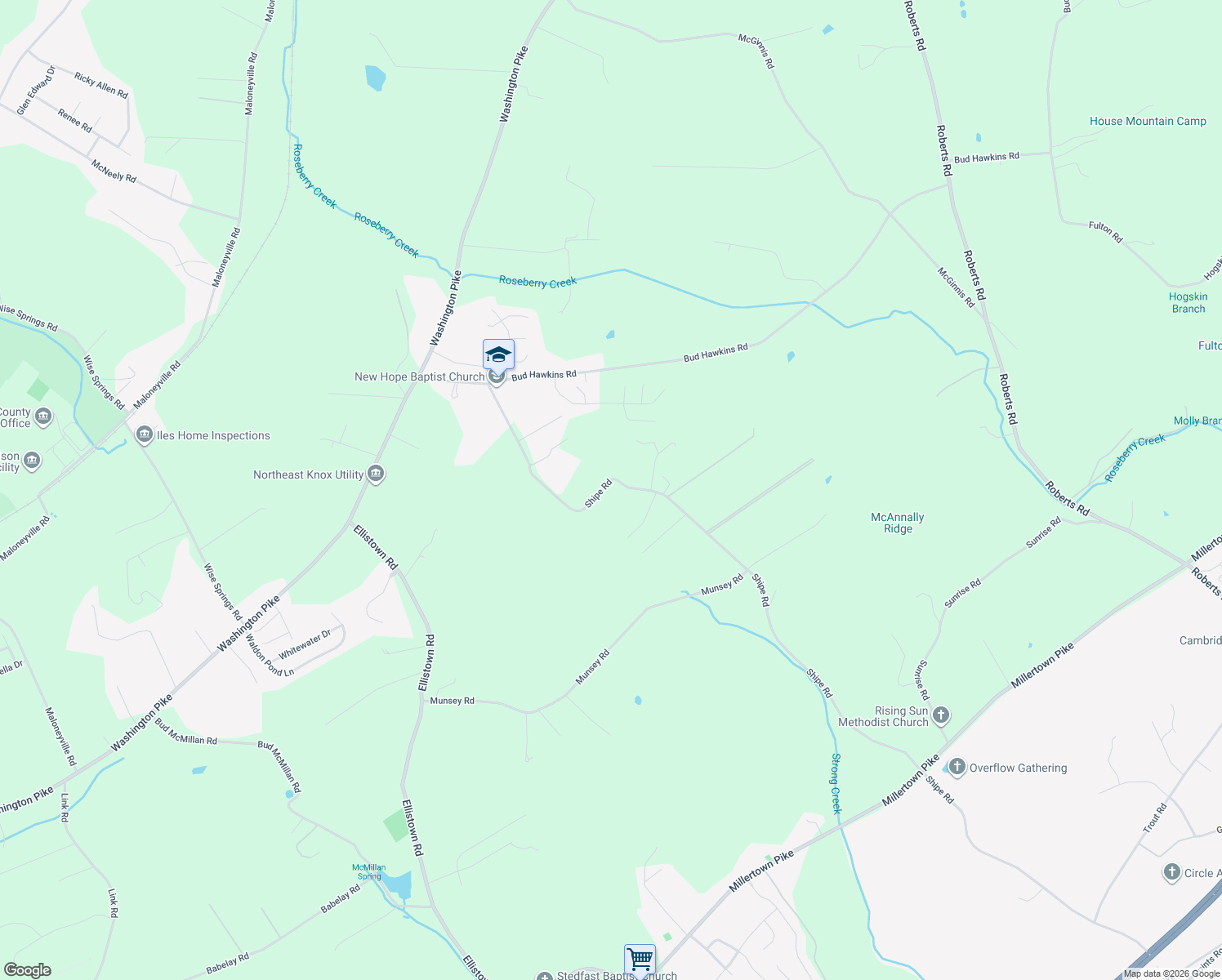 map of restaurants, bars, coffee shops, grocery stores, and more near 4515 Shipe Road in Corryton