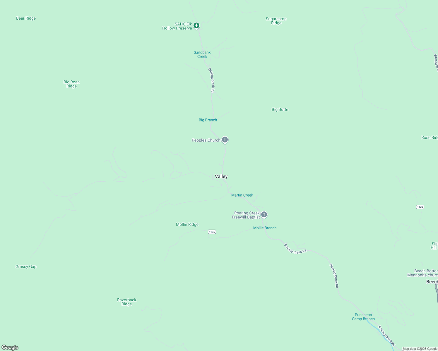 map of restaurants, bars, coffee shops, grocery stores, and more near 1865 Roaring Creek Road in Newland