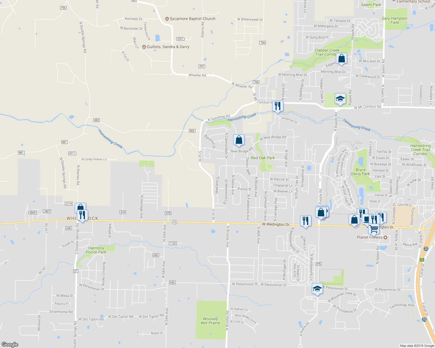 map of restaurants, bars, coffee shops, grocery stores, and more near 1617 Shetland Drive in Fayetteville
