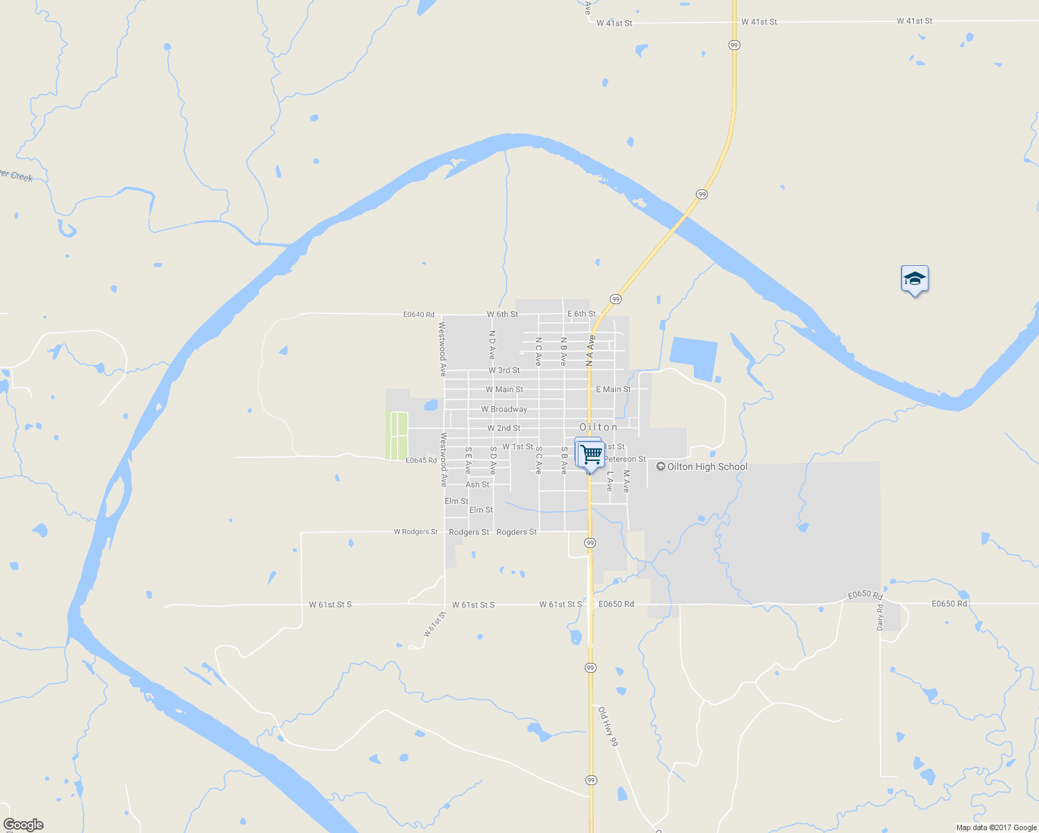 map of restaurants, bars, coffee shops, grocery stores, and more near 204 Santa Fe Avenue in Oilton