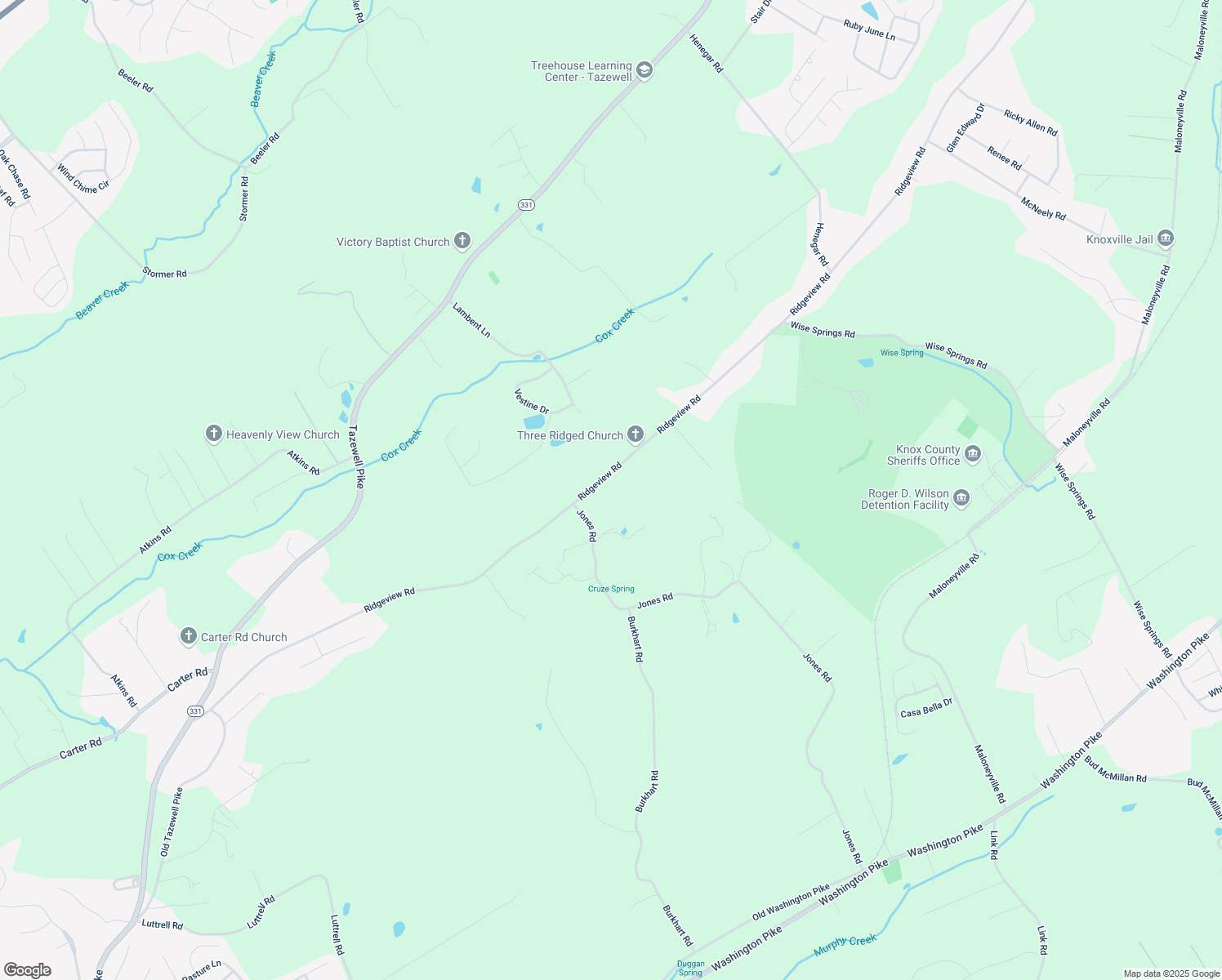 map of restaurants, bars, coffee shops, grocery stores, and more near 6628 Ridgeview Road in Knoxville