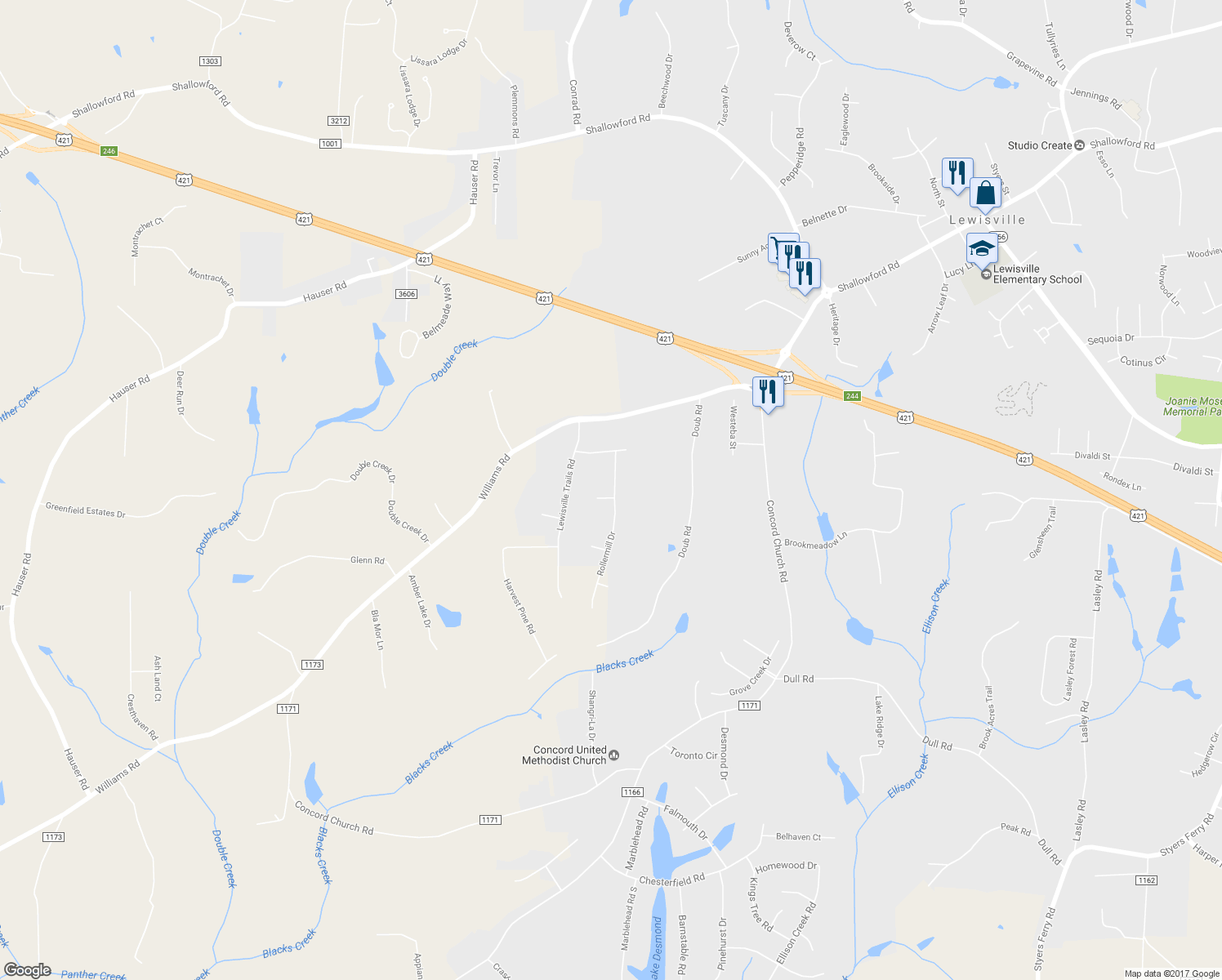 map of restaurants, bars, coffee shops, grocery stores, and more near 1201 Roller Mill Court in Lewisville