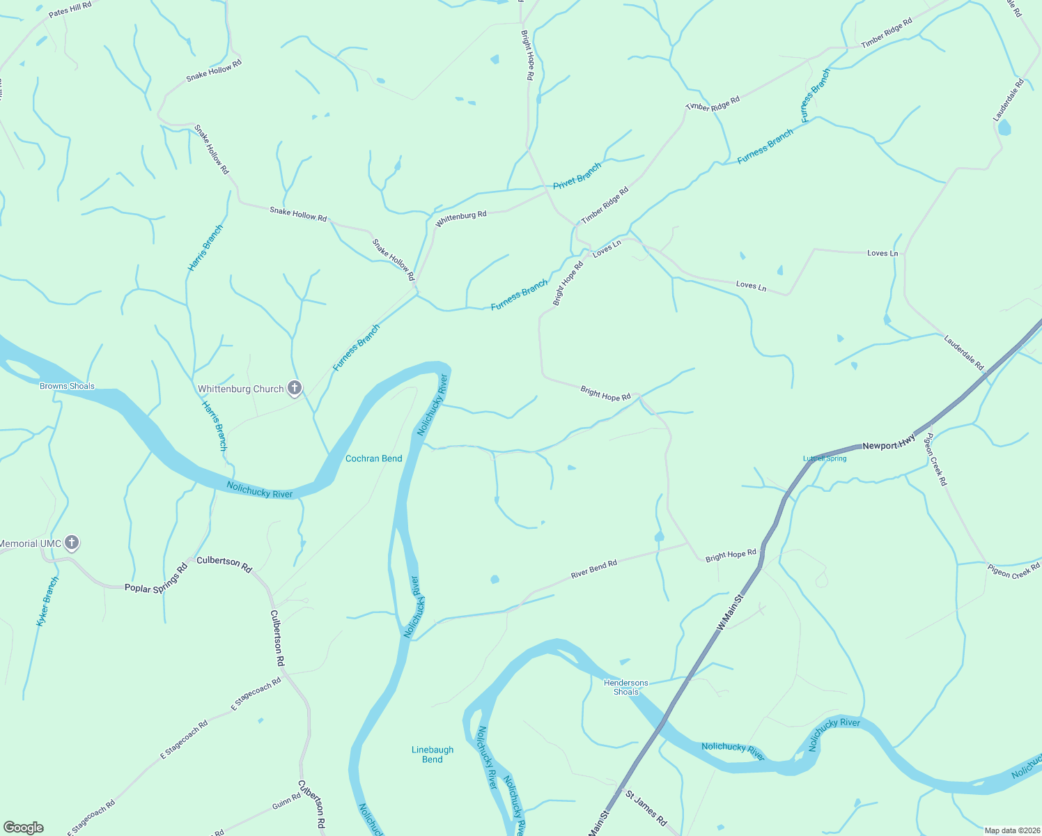 map of restaurants, bars, coffee shops, grocery stores, and more near 1131 Bright Hope Road in Greeneville