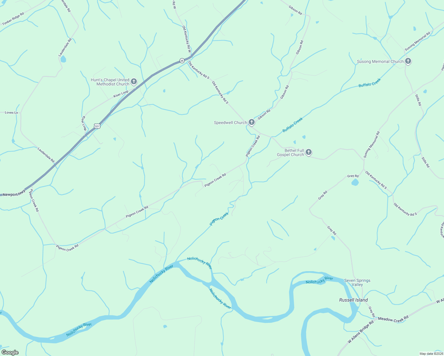 map of restaurants, bars, coffee shops, grocery stores, and more near 415 Pigeon Creek Road in Greeneville