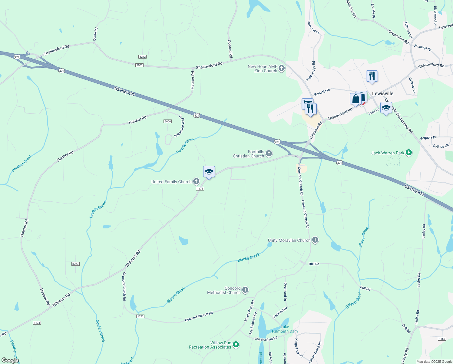 map of restaurants, bars, coffee shops, grocery stores, and more near 312 Lewisville Trails Rd in Lewisville