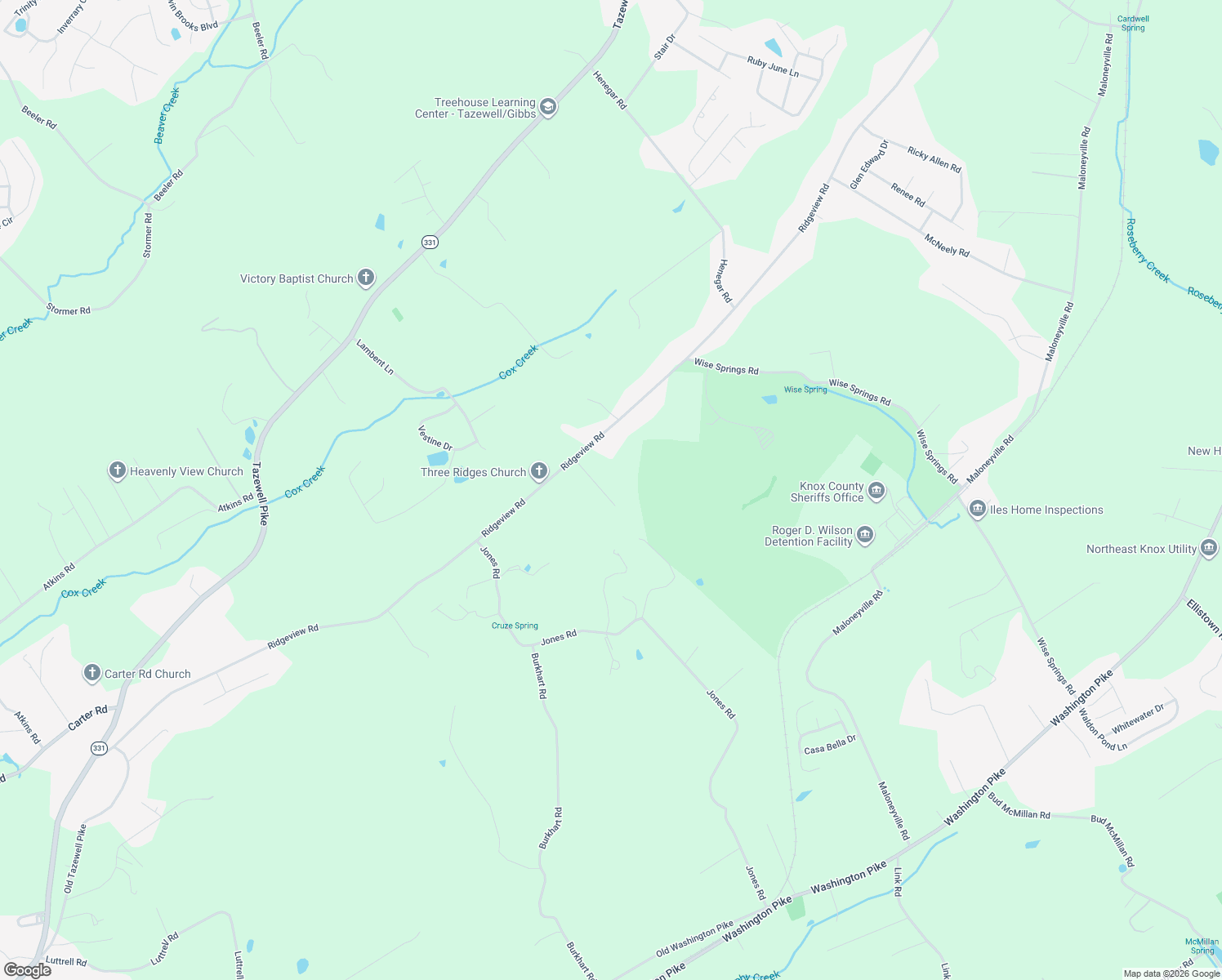 map of restaurants, bars, coffee shops, grocery stores, and more near 6724 Ridgeview Road in Knoxville