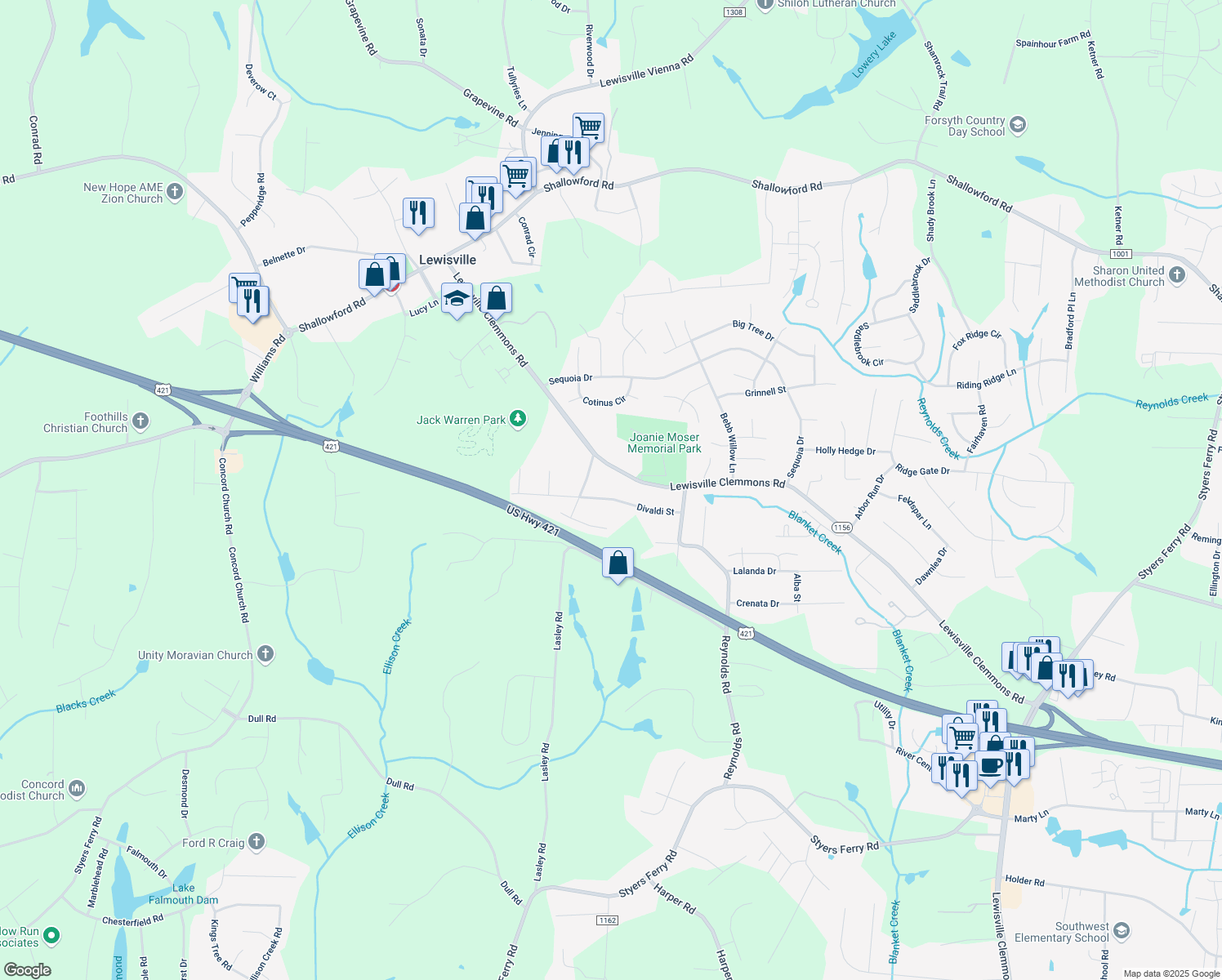 map of restaurants, bars, coffee shops, grocery stores, and more near 7517 Divaldi Street in Lewisville