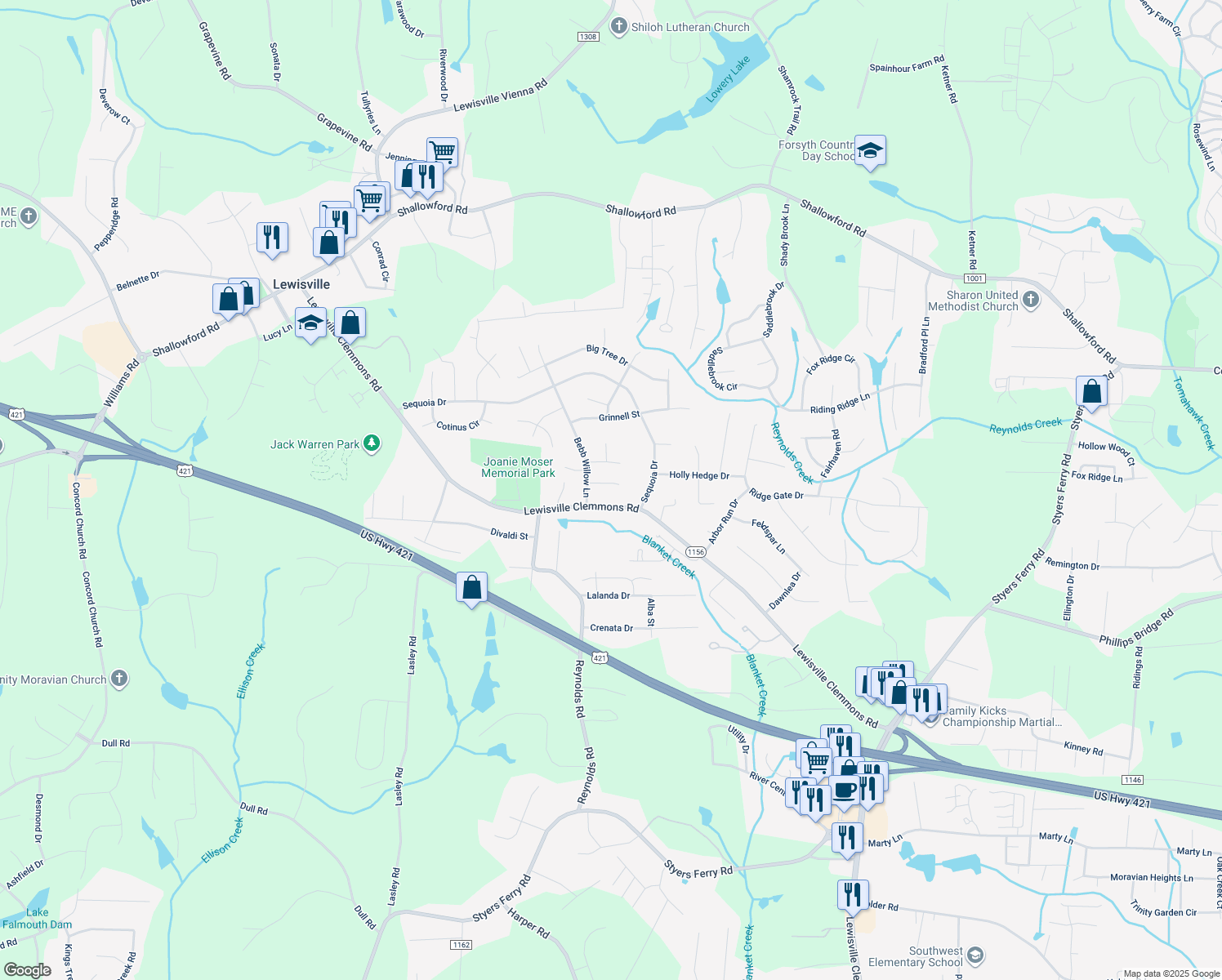 map of restaurants, bars, coffee shops, grocery stores, and more near 712 Leatherwood Court in Lewisville