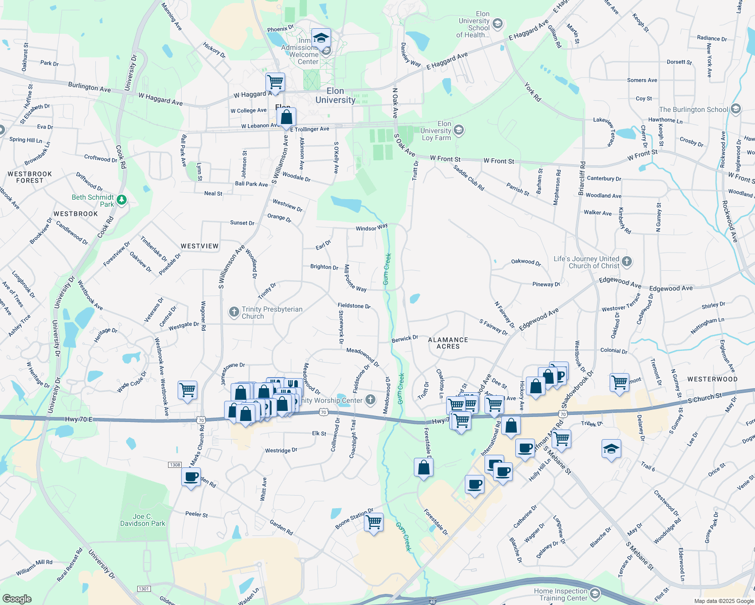 map of restaurants, bars, coffee shops, grocery stores, and more near 445 Fieldstone Drive in Burlington